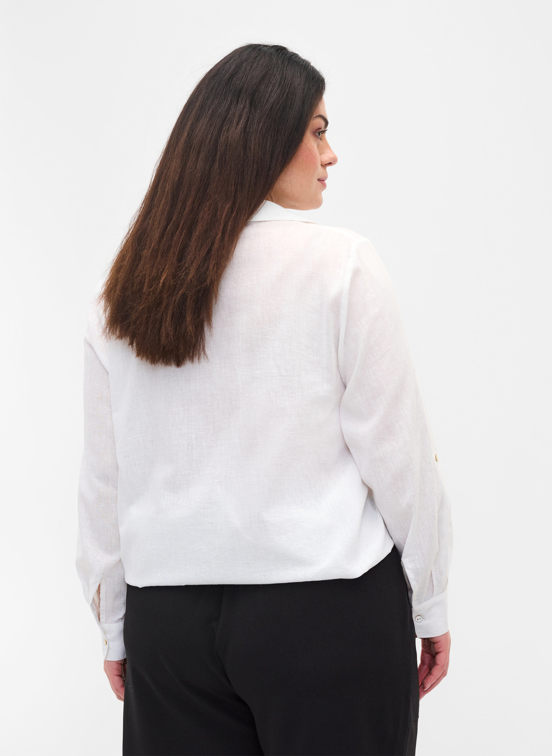 Blus med 3/4-ärmar och knappar, White, Model