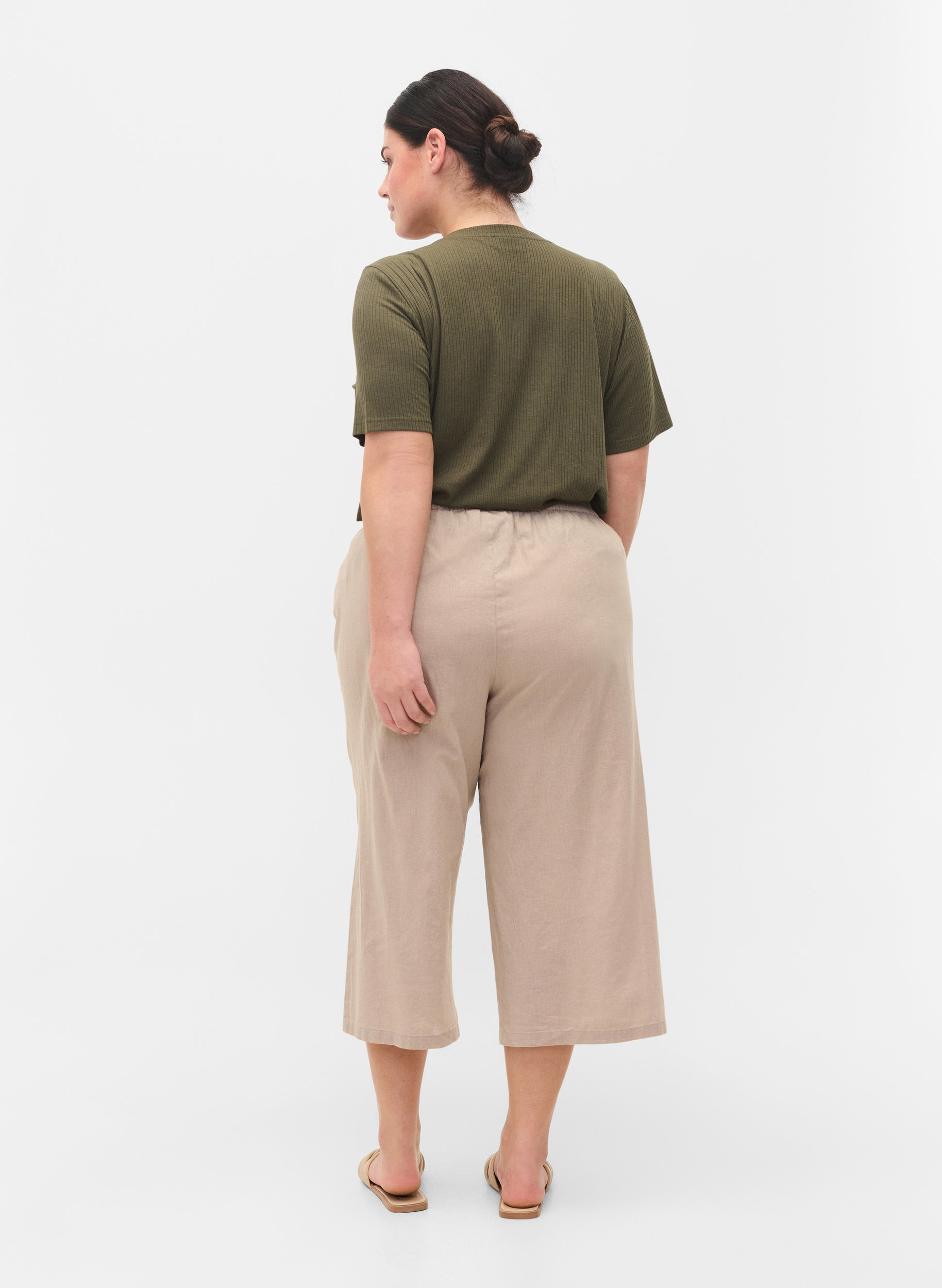 7/8-byxor i bomullsblandning med linne, Simply Taupe, Model