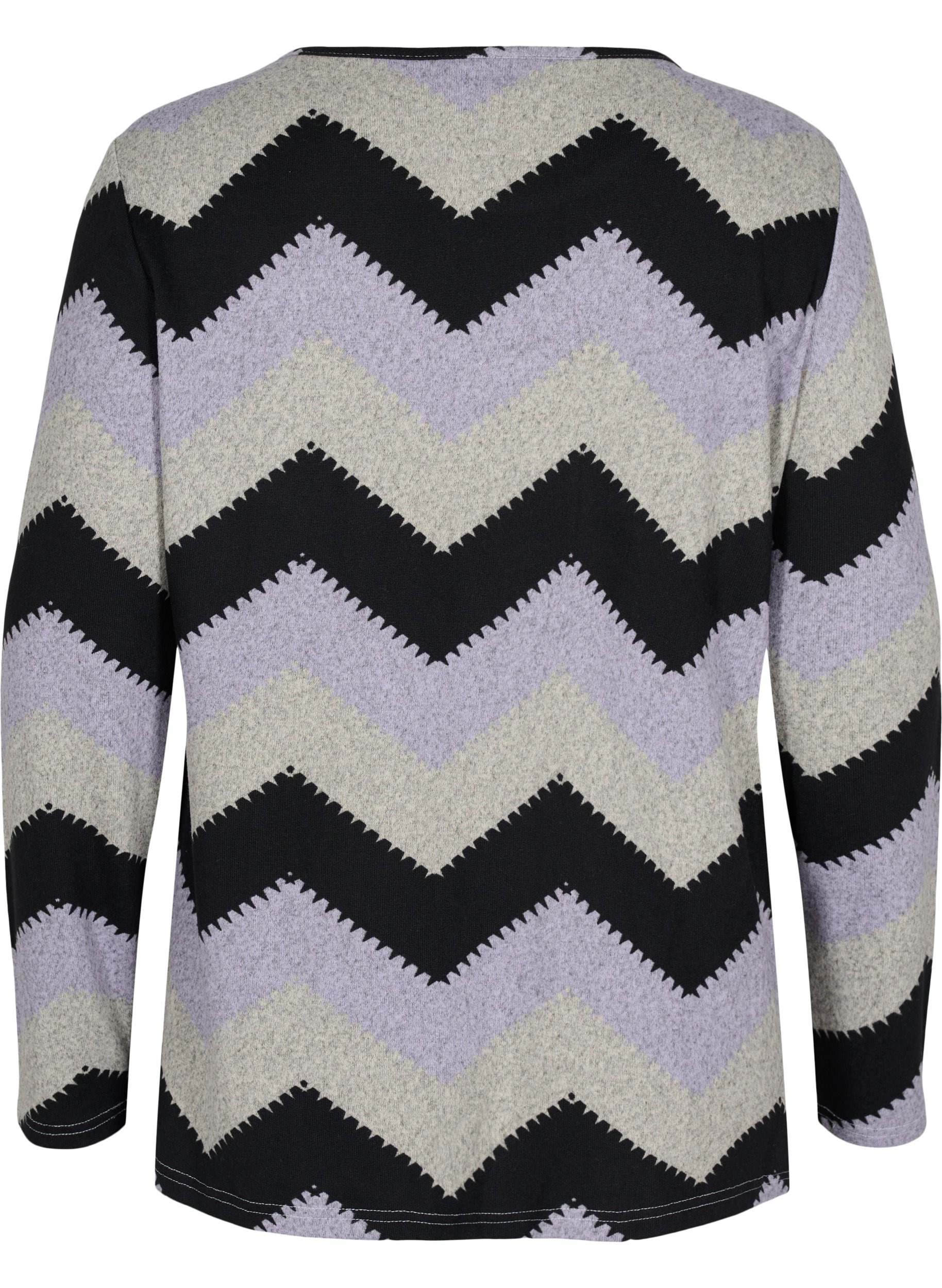 Långärmad tröja med mönster, Zig Zag Lilac, Packshot image number 1