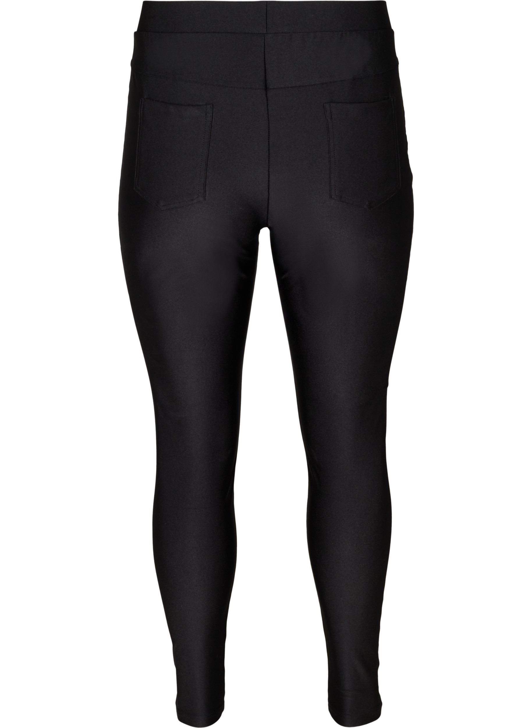 Shiny leggings med bakfickor och hög midja, Black, Packshot image number 1