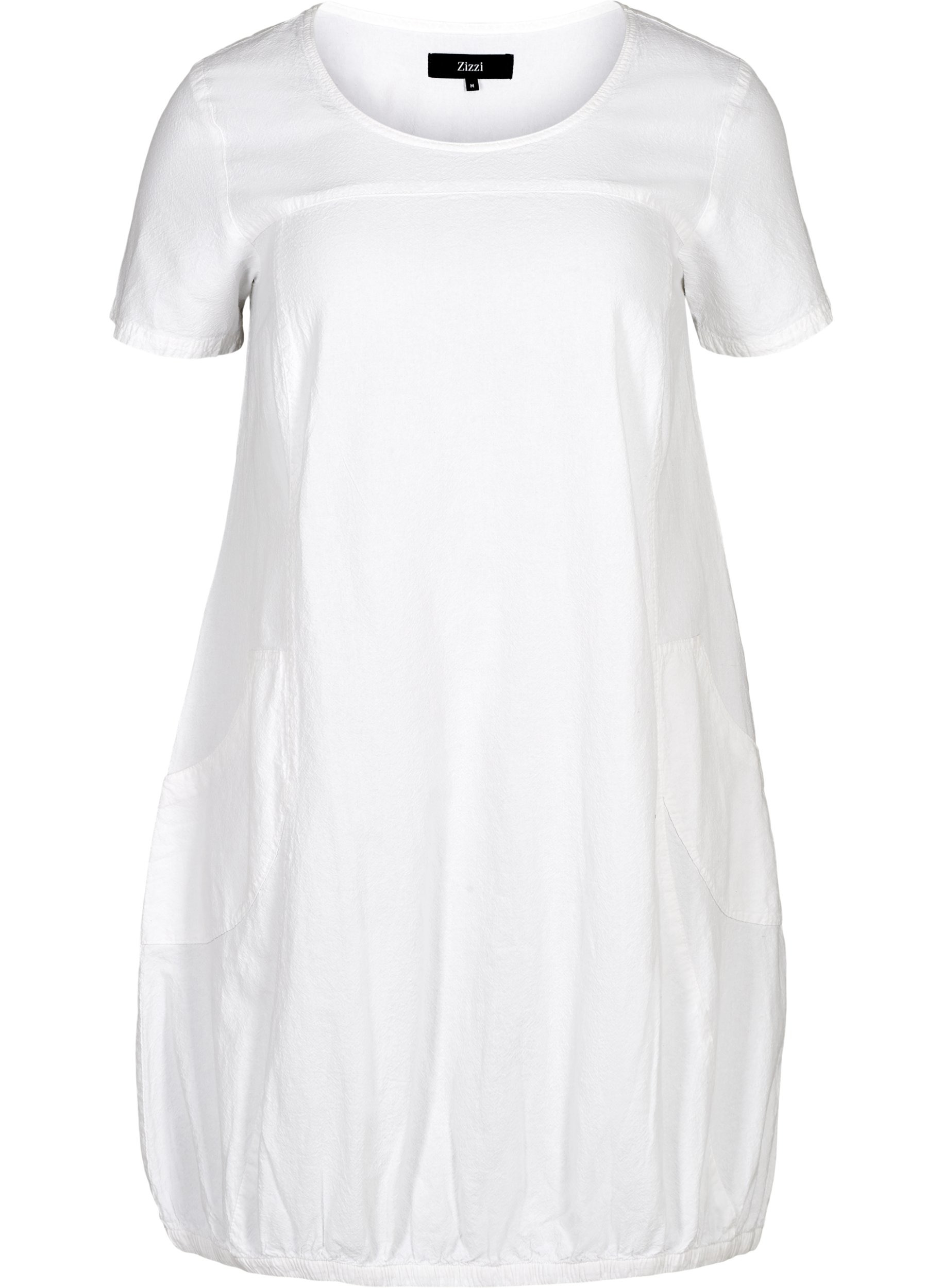 Kortärmad klänning i bomull, White