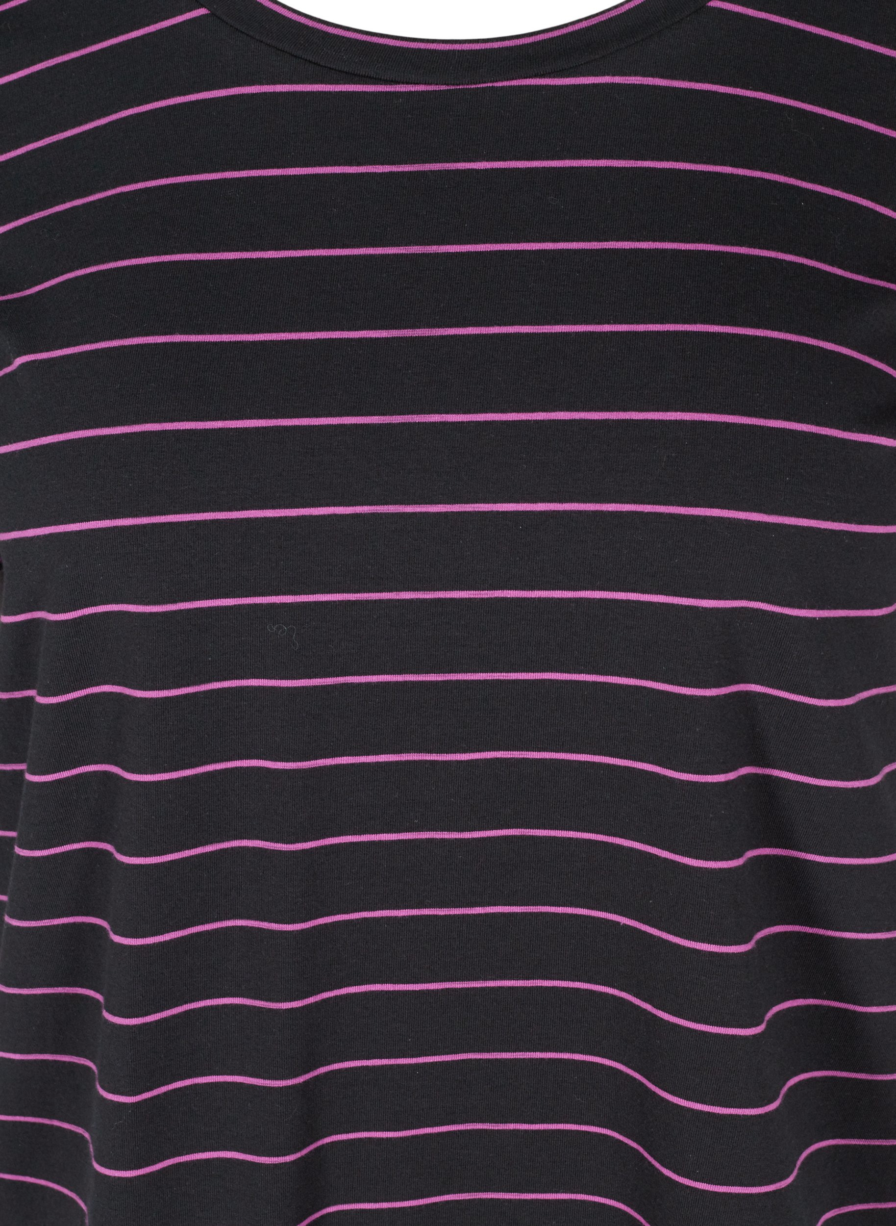 Randig t-shirt i bomull, Black w. Purple , Packshot image number 2