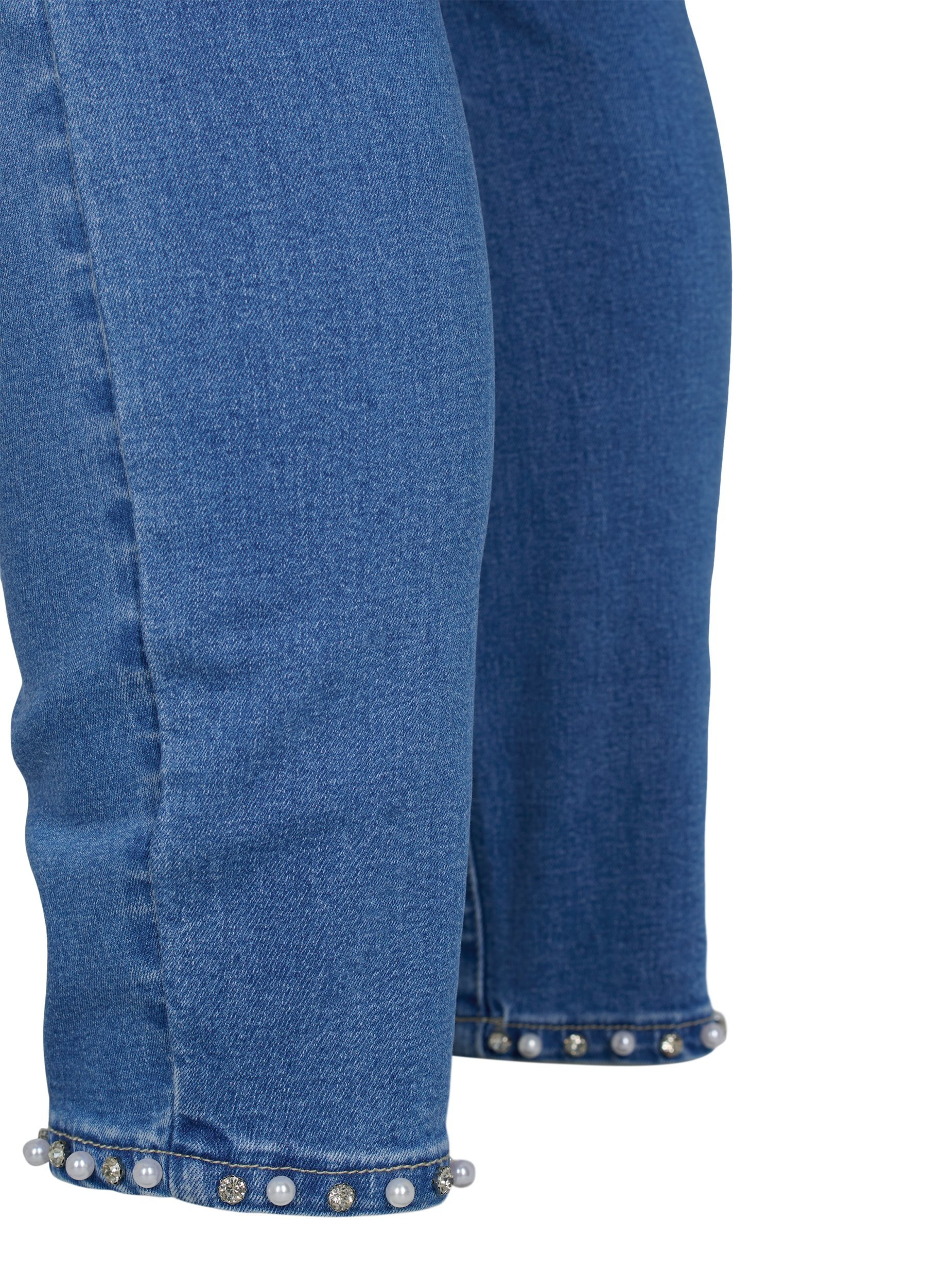 Croppade Amy jeans med pärlor, Light blue denim, Packshot image number 3