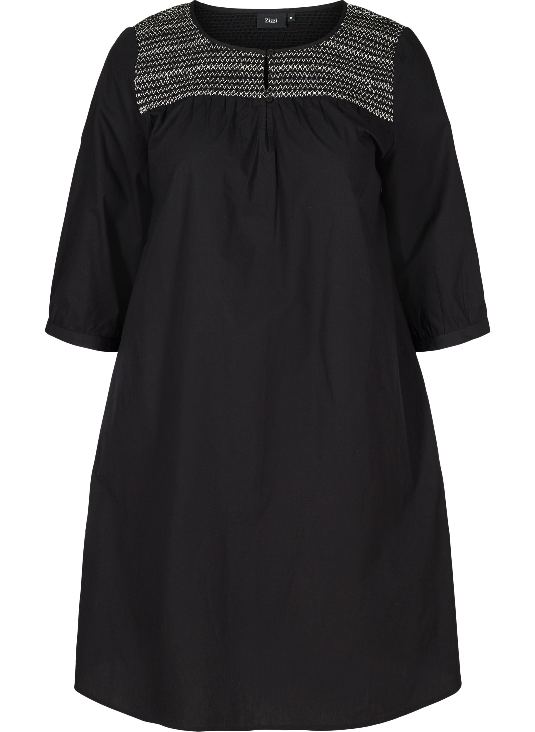 A-linjeformad klänning i bomull med smock, Black, Packshot image number 0