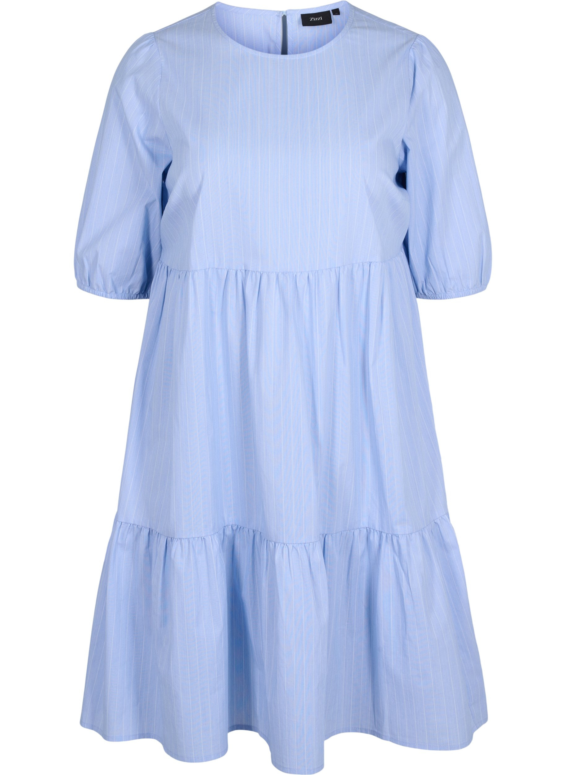 Randig klänning med korta puffärmar, Blue As Sample, Packshot image number 0