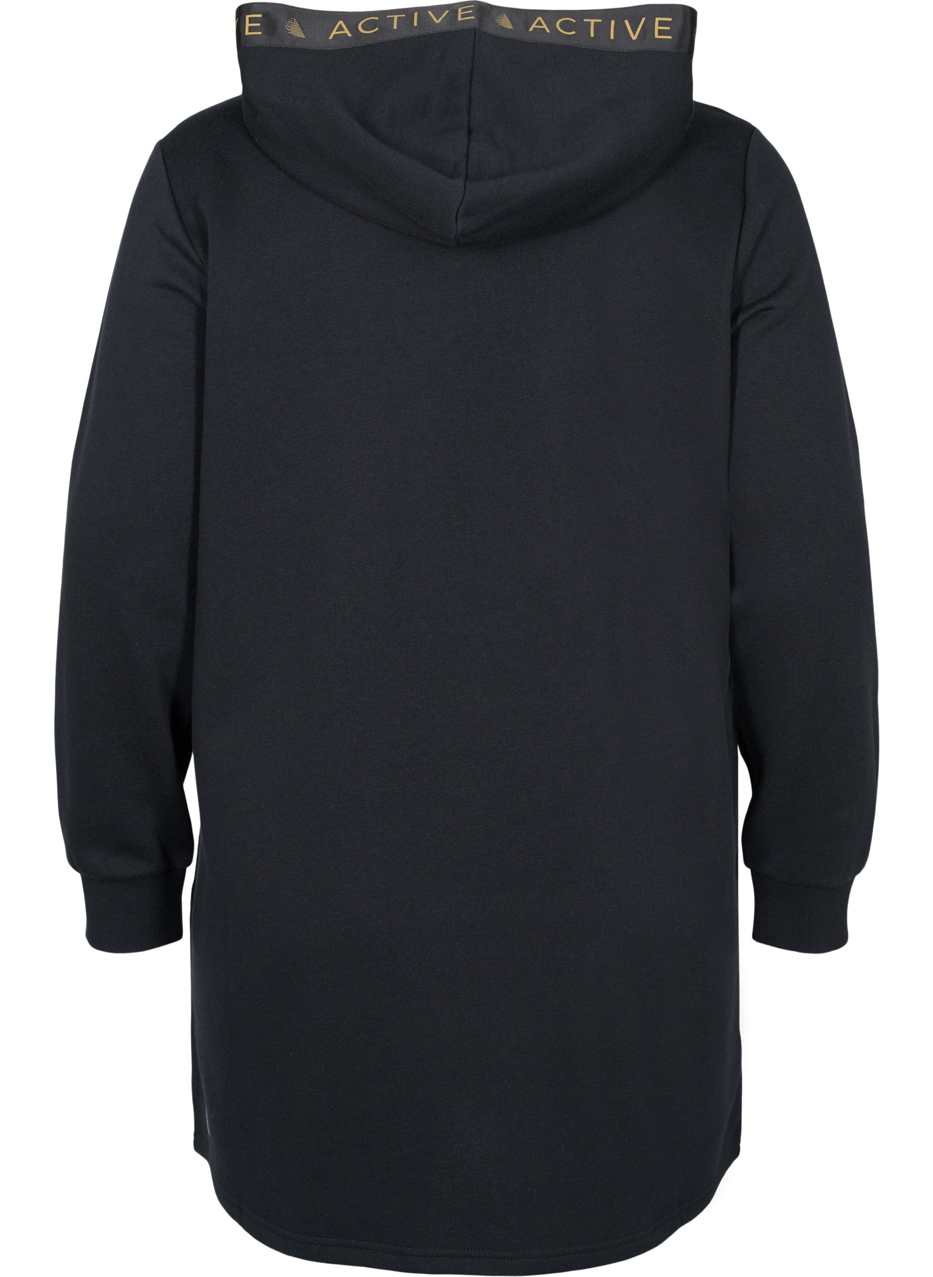 Lång sweatshirt med huva och sportiga detaljer, Black, Packshot image number 1