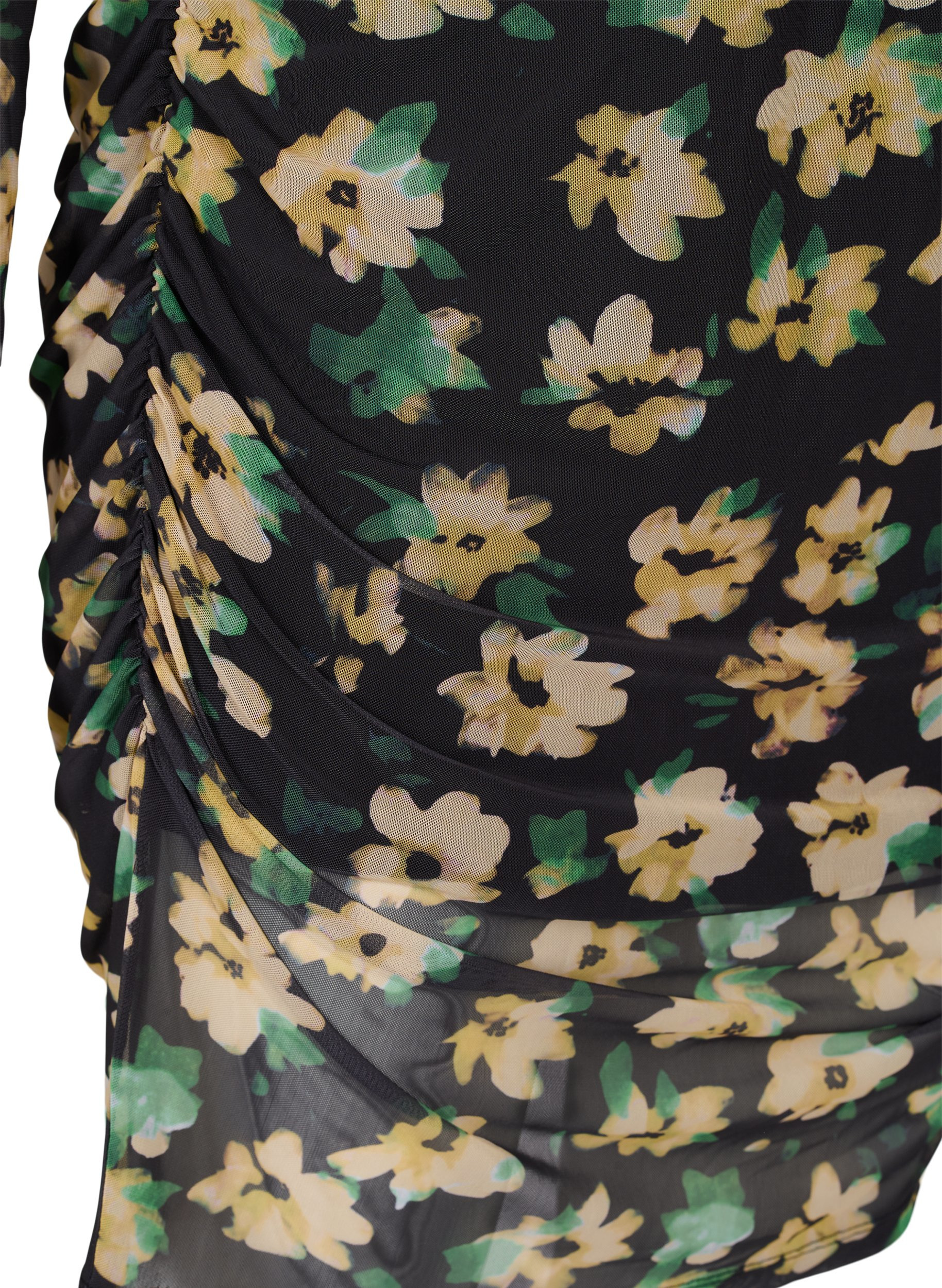 Åtsittande mesh-klänning med 3/4 ärmar, Yellow Green AOP, Packshot image number 3