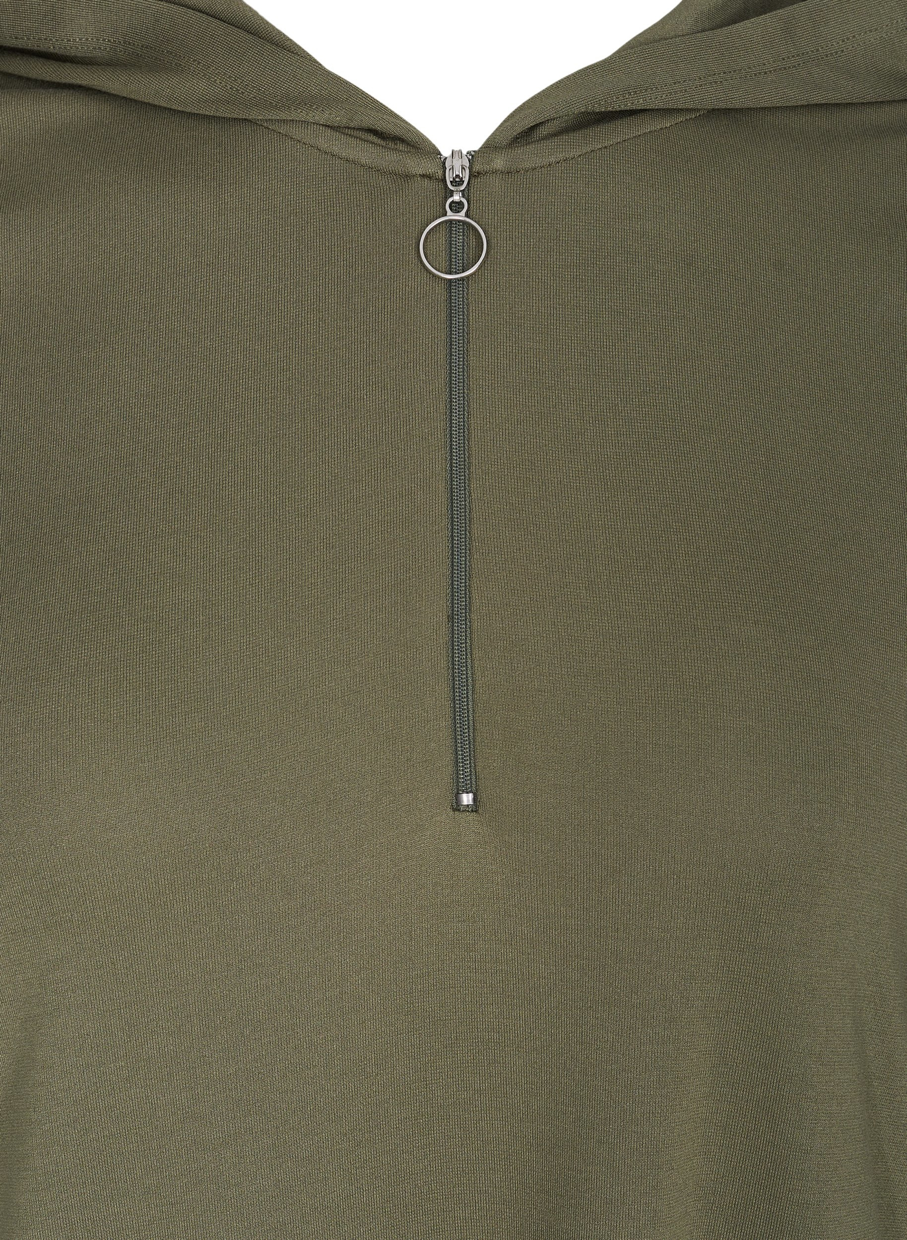 Sweatshirtklänning med huva och dragkedja, Dusty Olive, Packshot image number 2