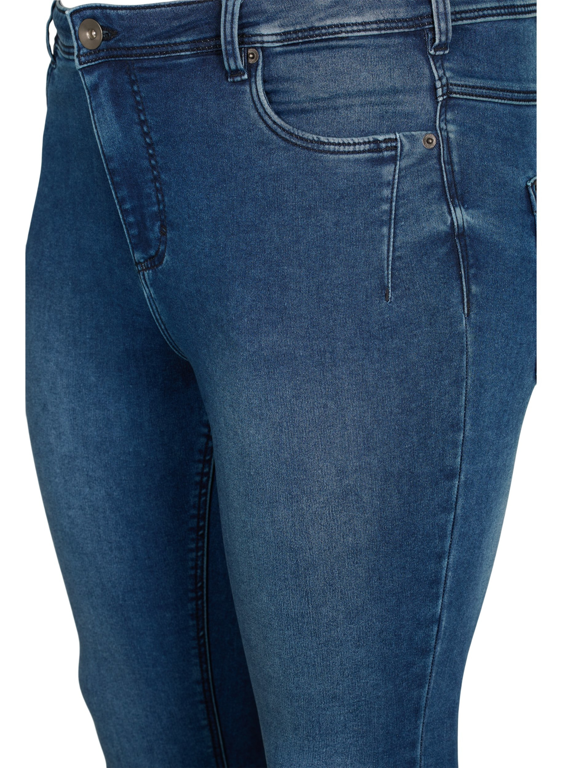 Cropped Amy jeans med blixtlås, Dark blue denim, Packshot image number 2