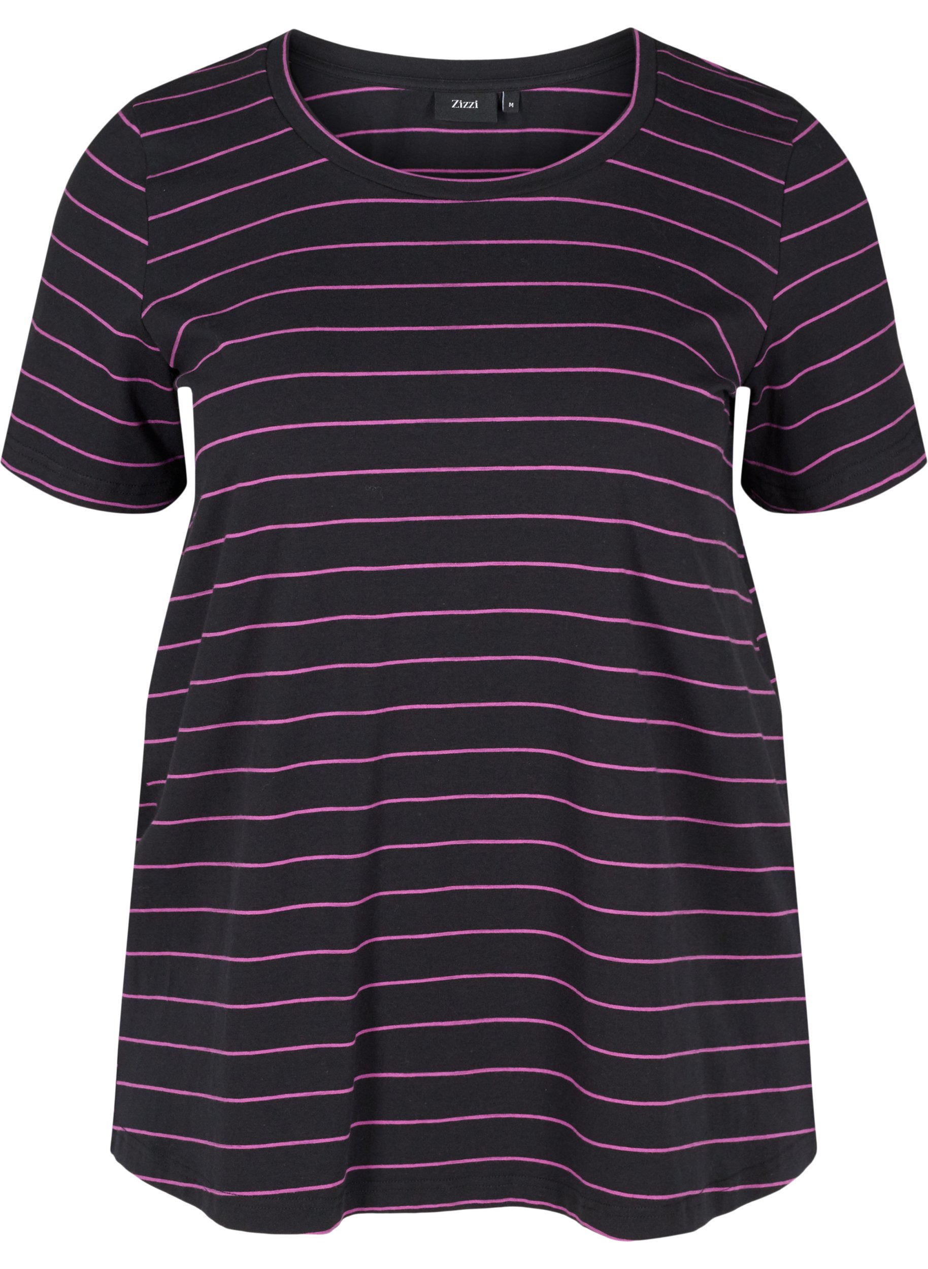 Randig t-shirt i bomull, Black w. Purple , Packshot image number 0