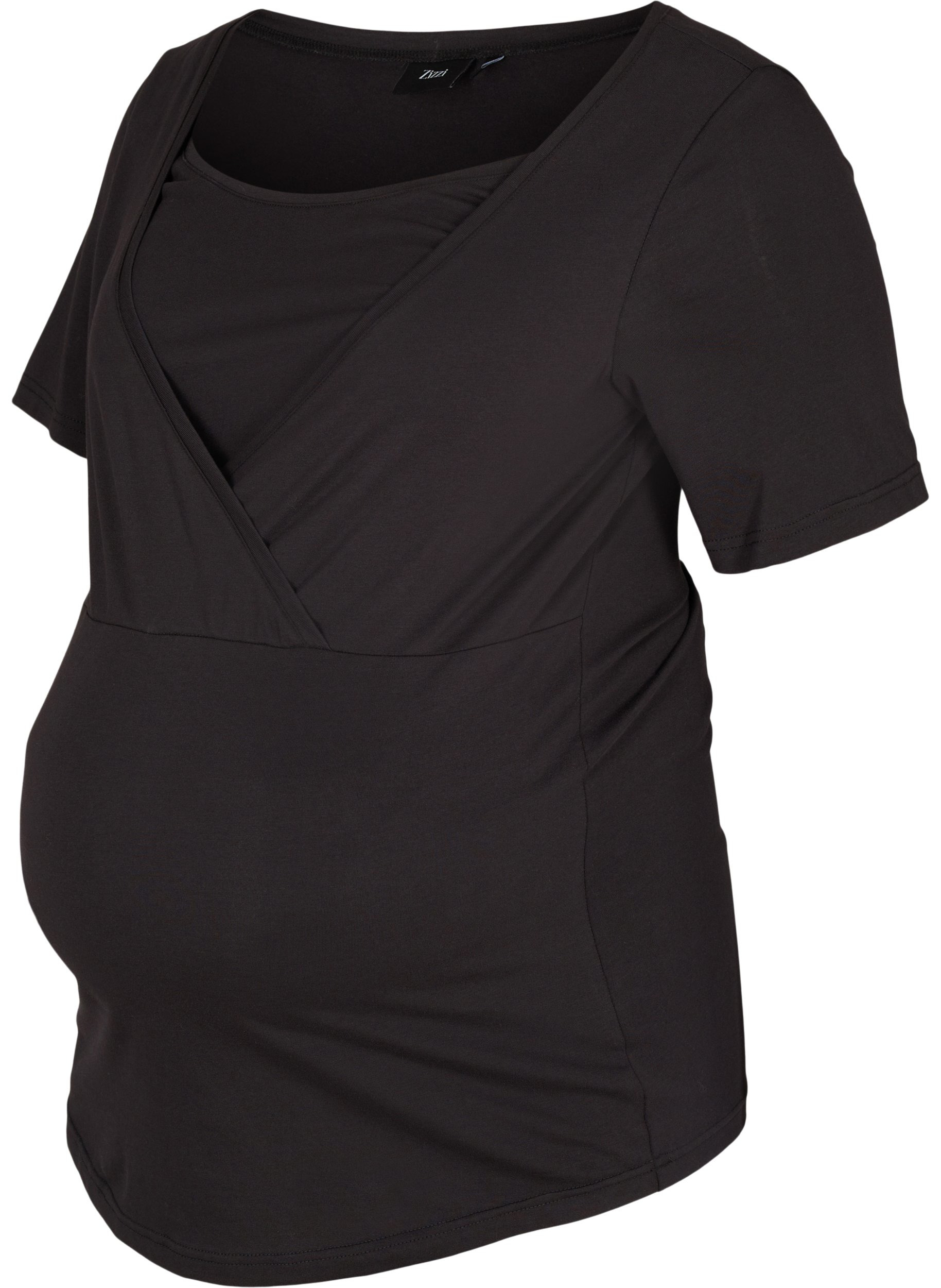 Kortärmad gravidtröja i bomull, Black, Packshot image number 0