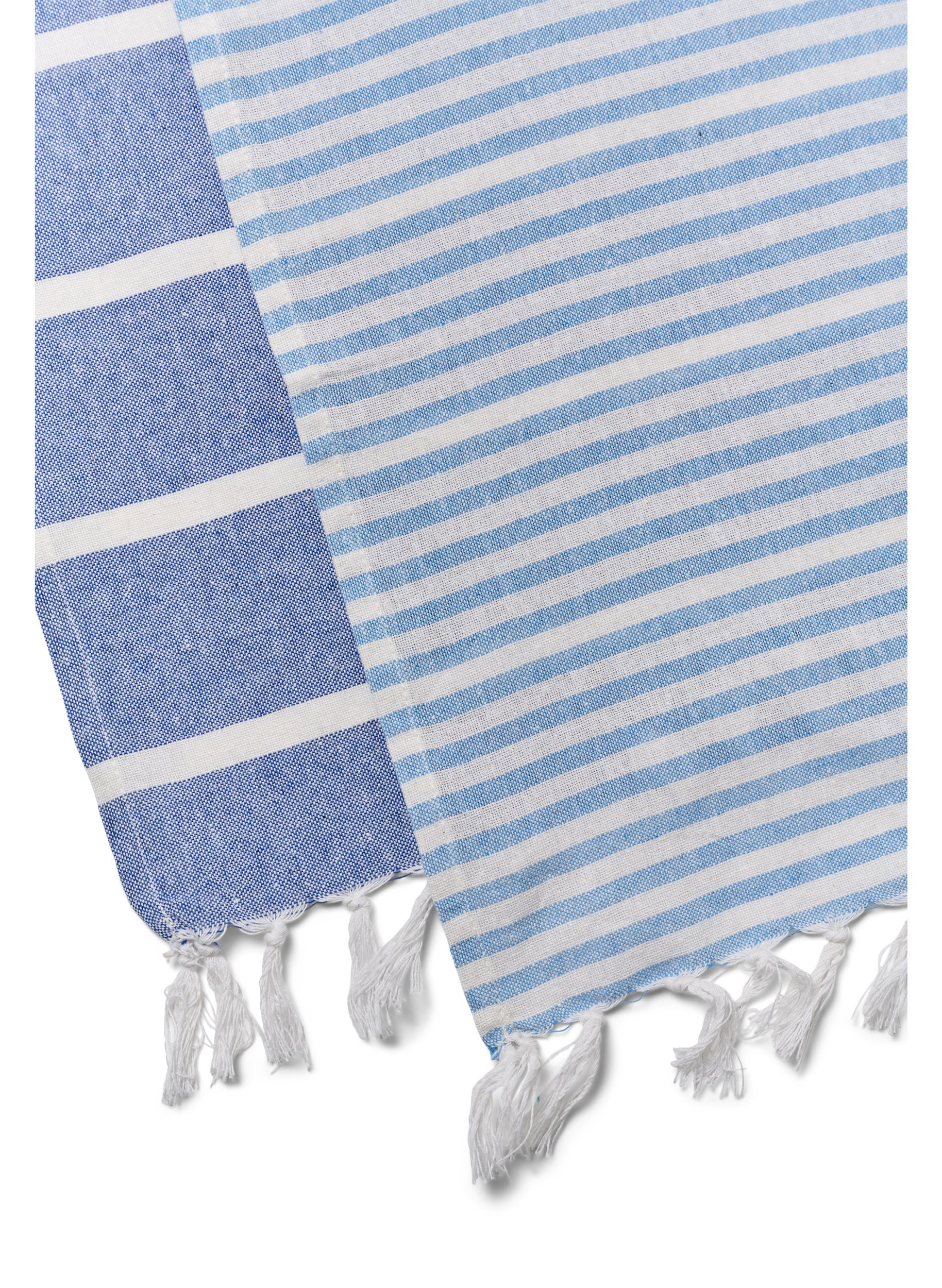 2-pack randiga handdukar med fransar, 2-Pack Blue, Packshot image number 2