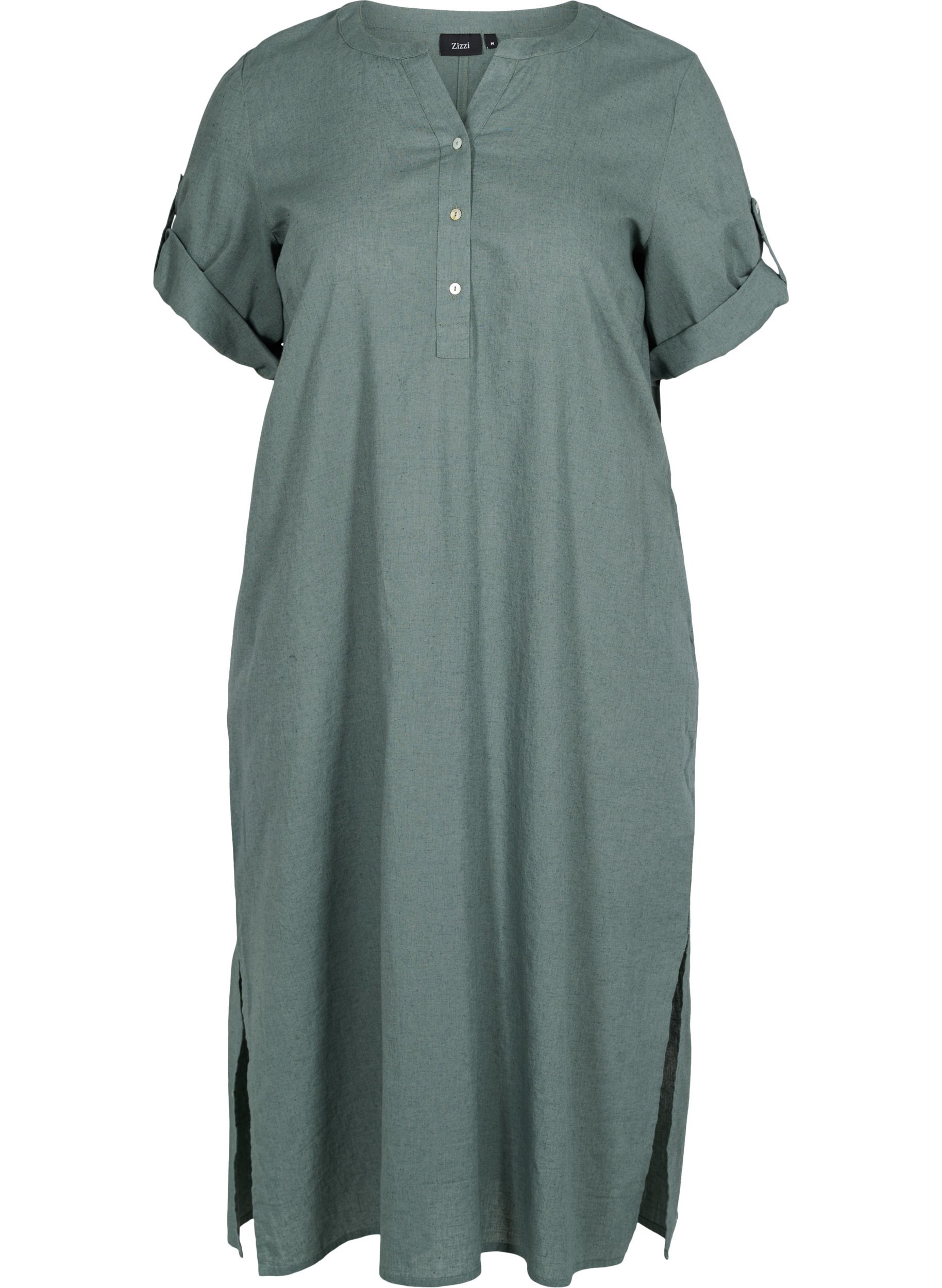 Lång skjortklänning med korta ärmar, Balsam Green, Packshot image number 0