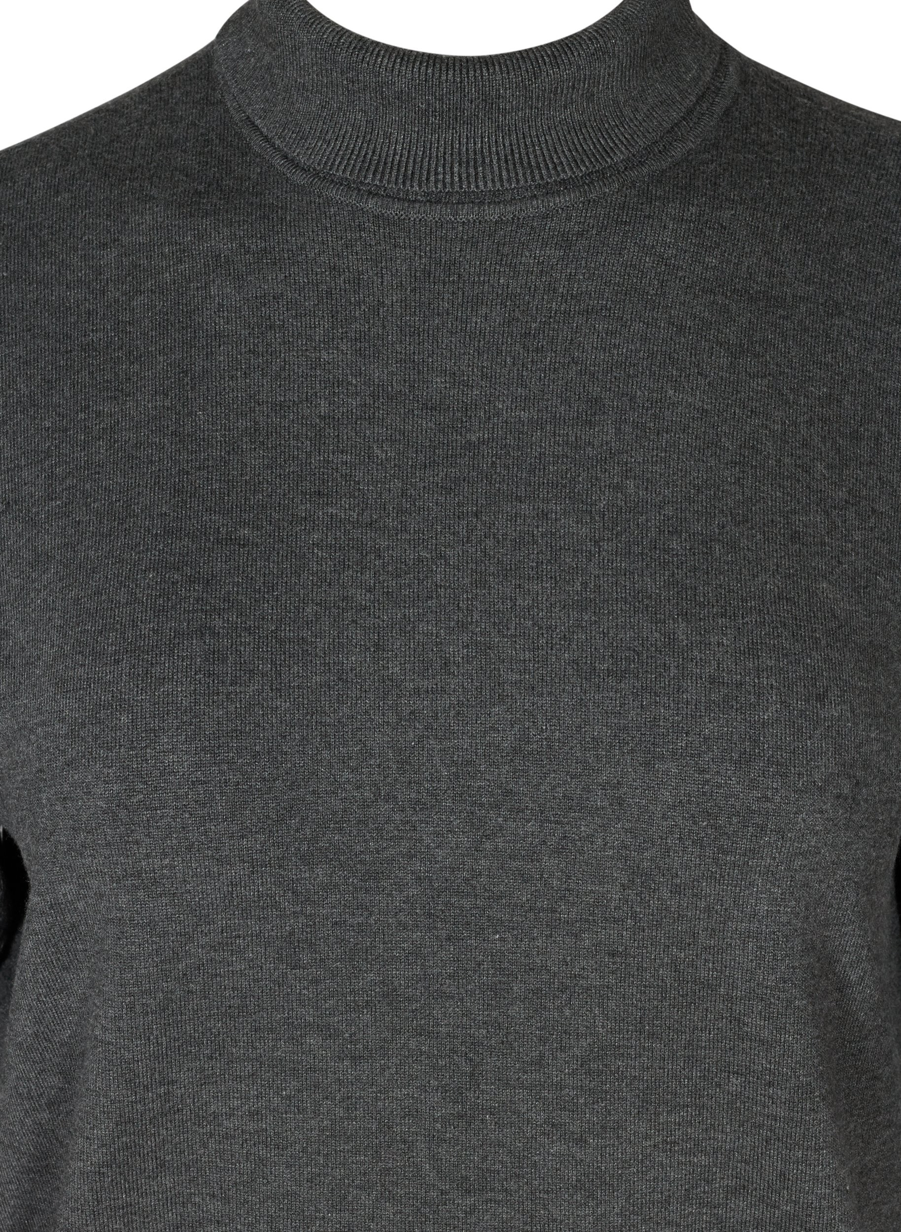 Stickad blus av viskosmix med hög hals, Dark Grey Melange, Packshot image number 2