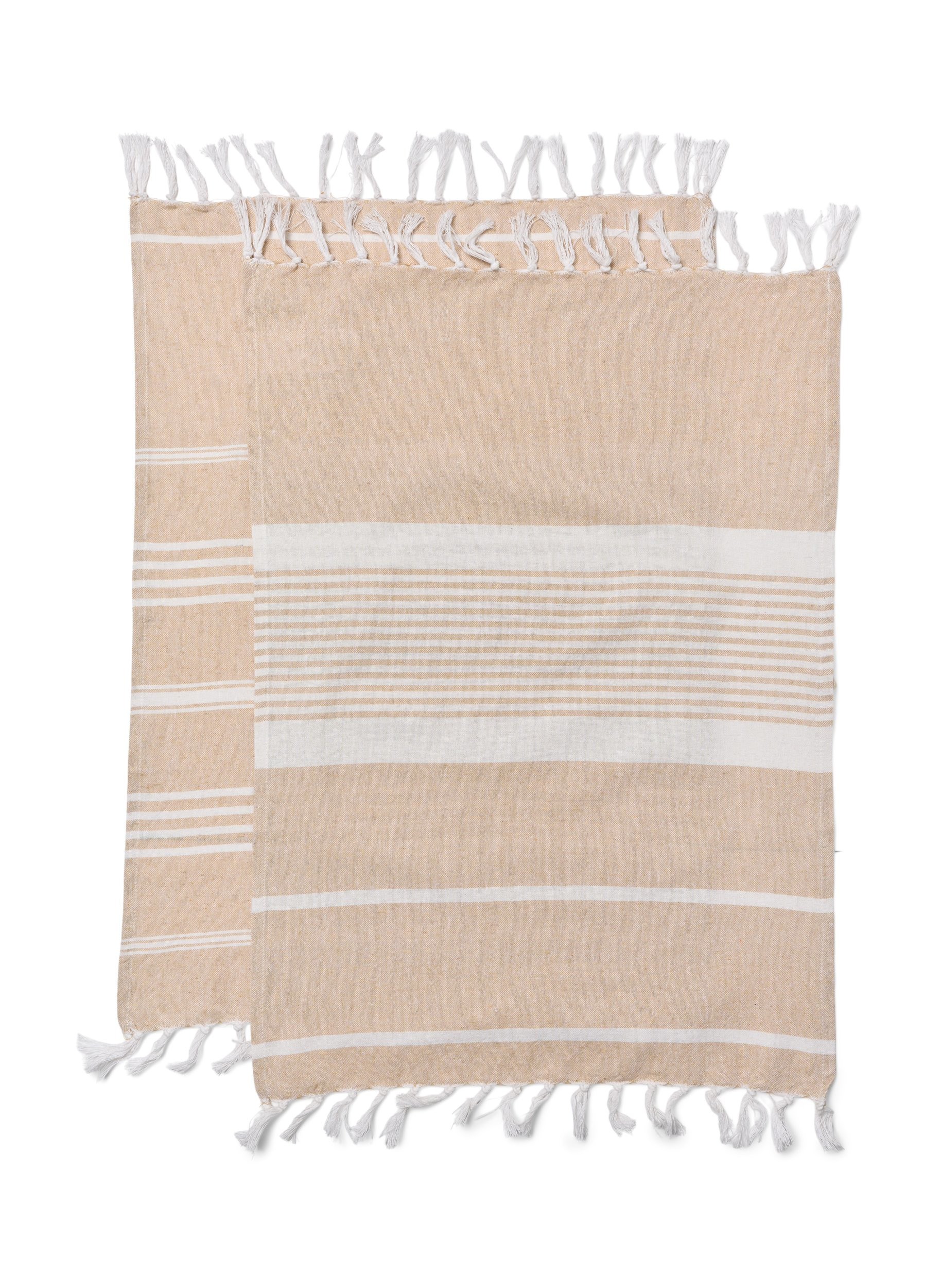 2-pack randiga handdukar med fransar, 2-Pack Beige, Packshot image number 1