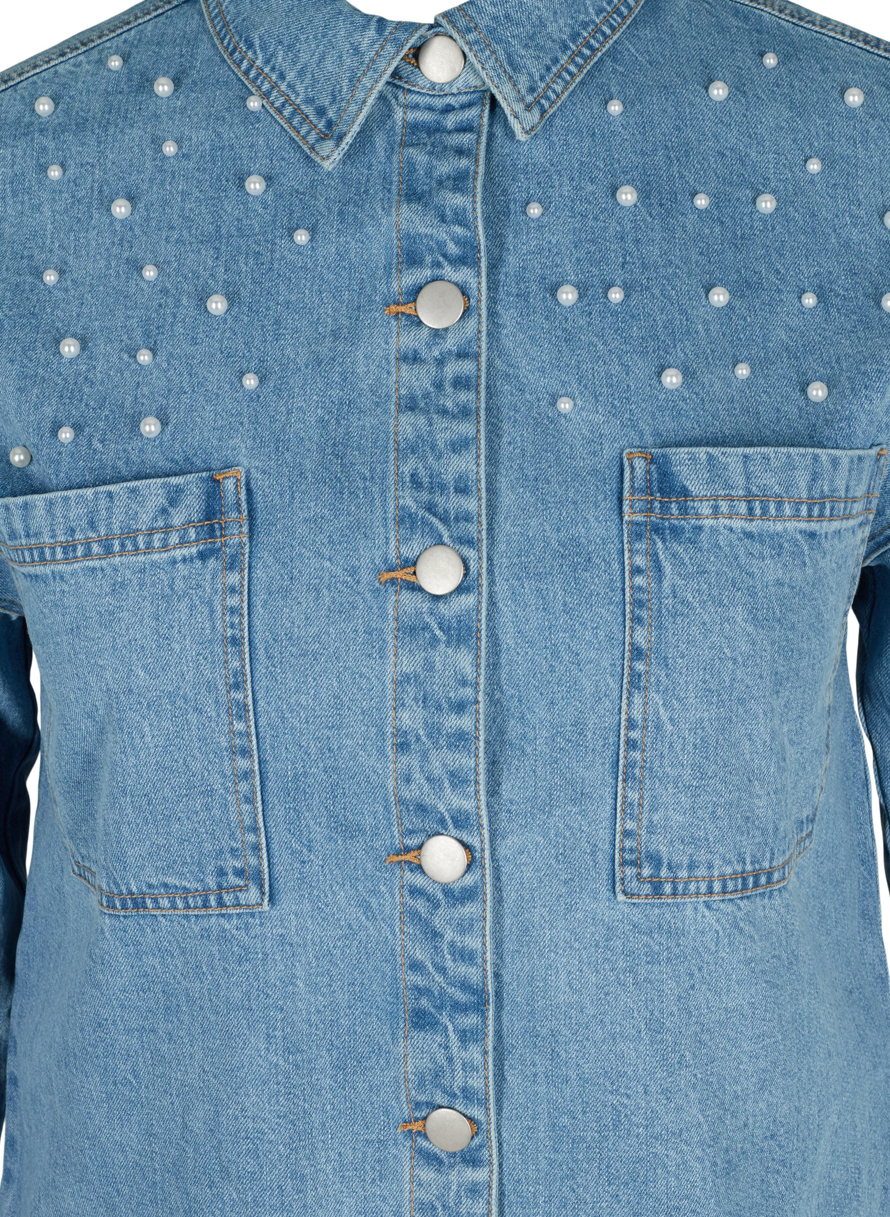 Jeansjacka med pärlor, Light blue denim, Packshot image number 2