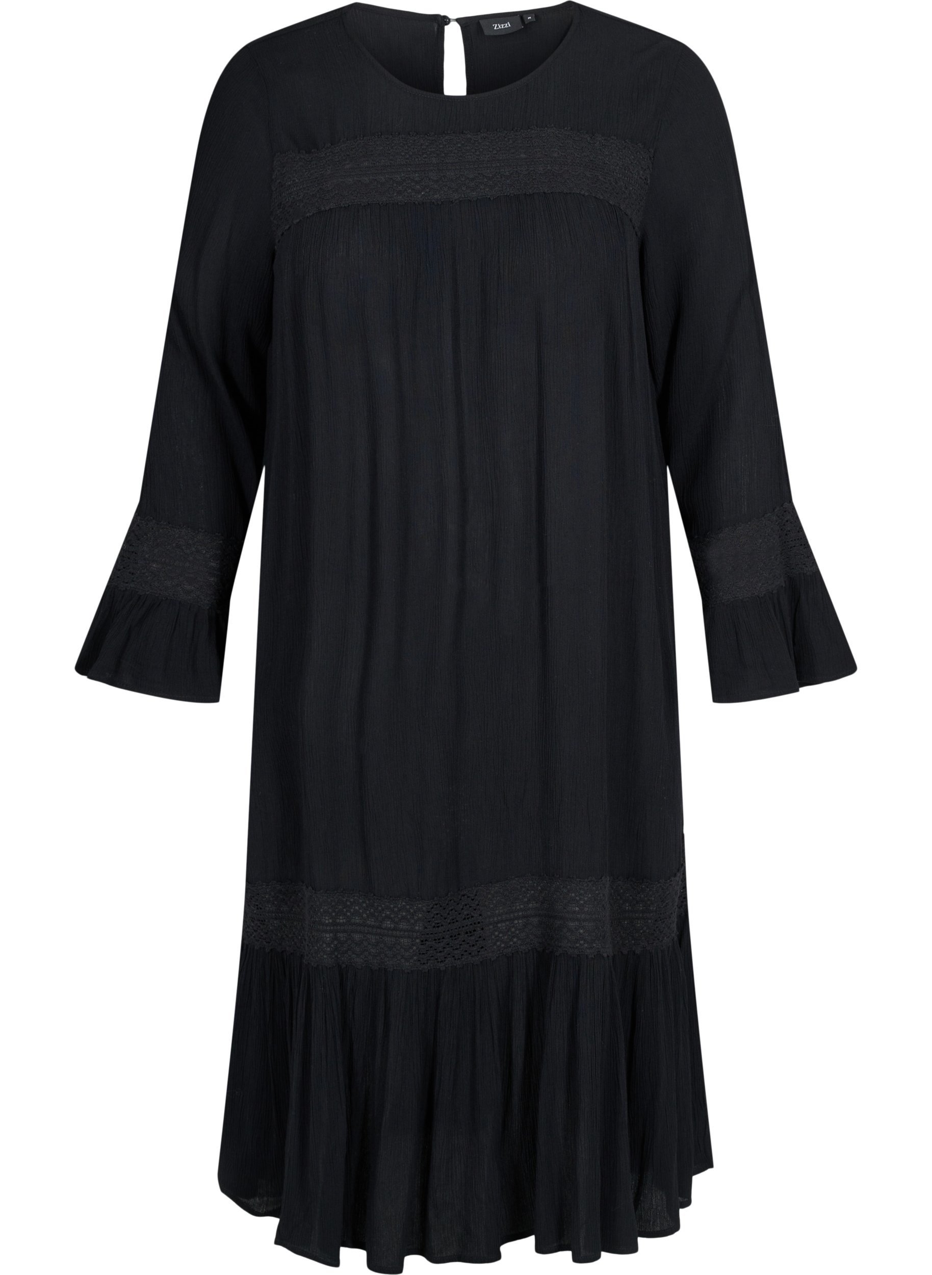 Viskosklänning med spetsdetaljer, Black