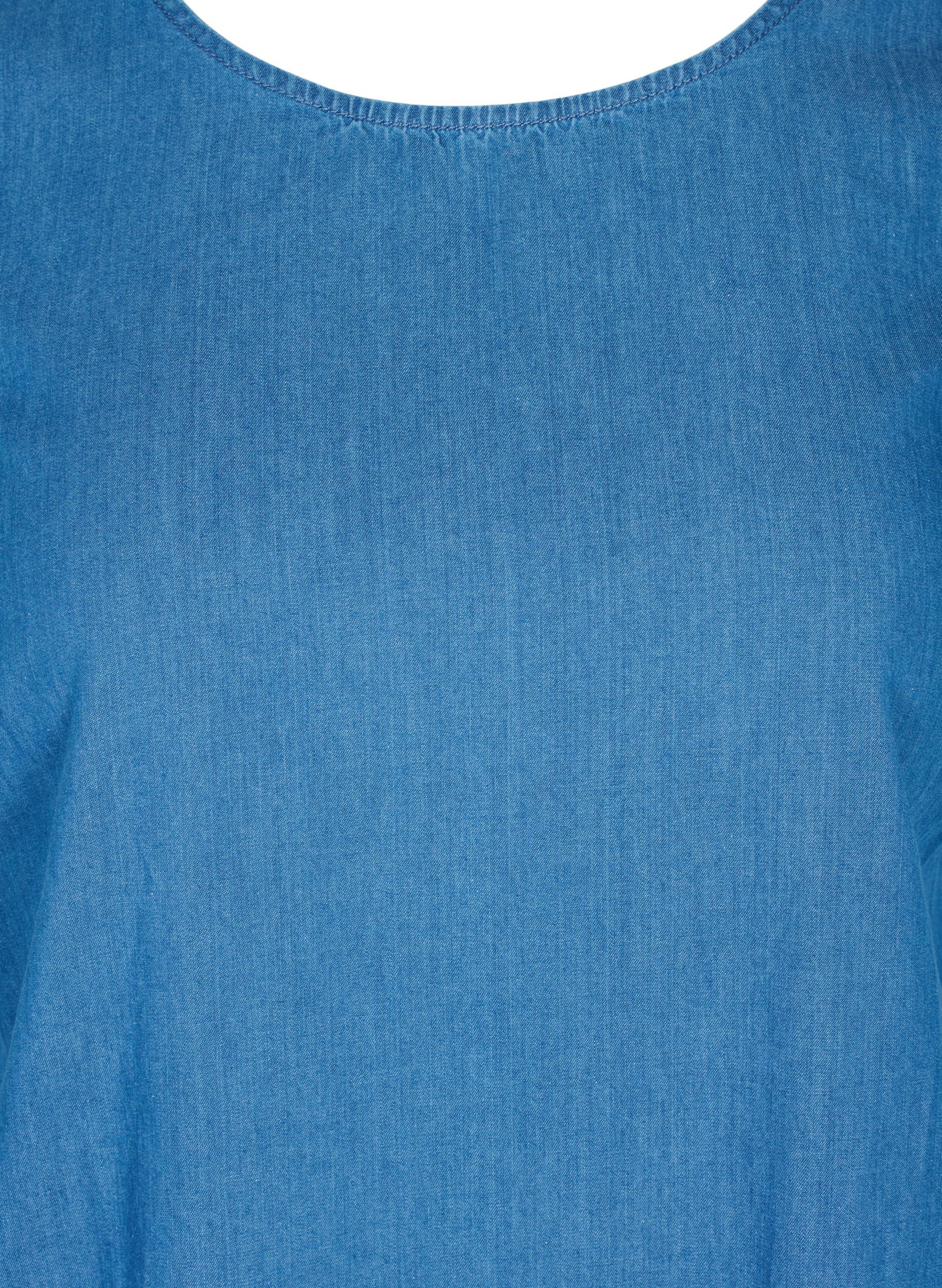 Kortärmad jeansklänning i bomull, Blue denim, Packshot image number 2