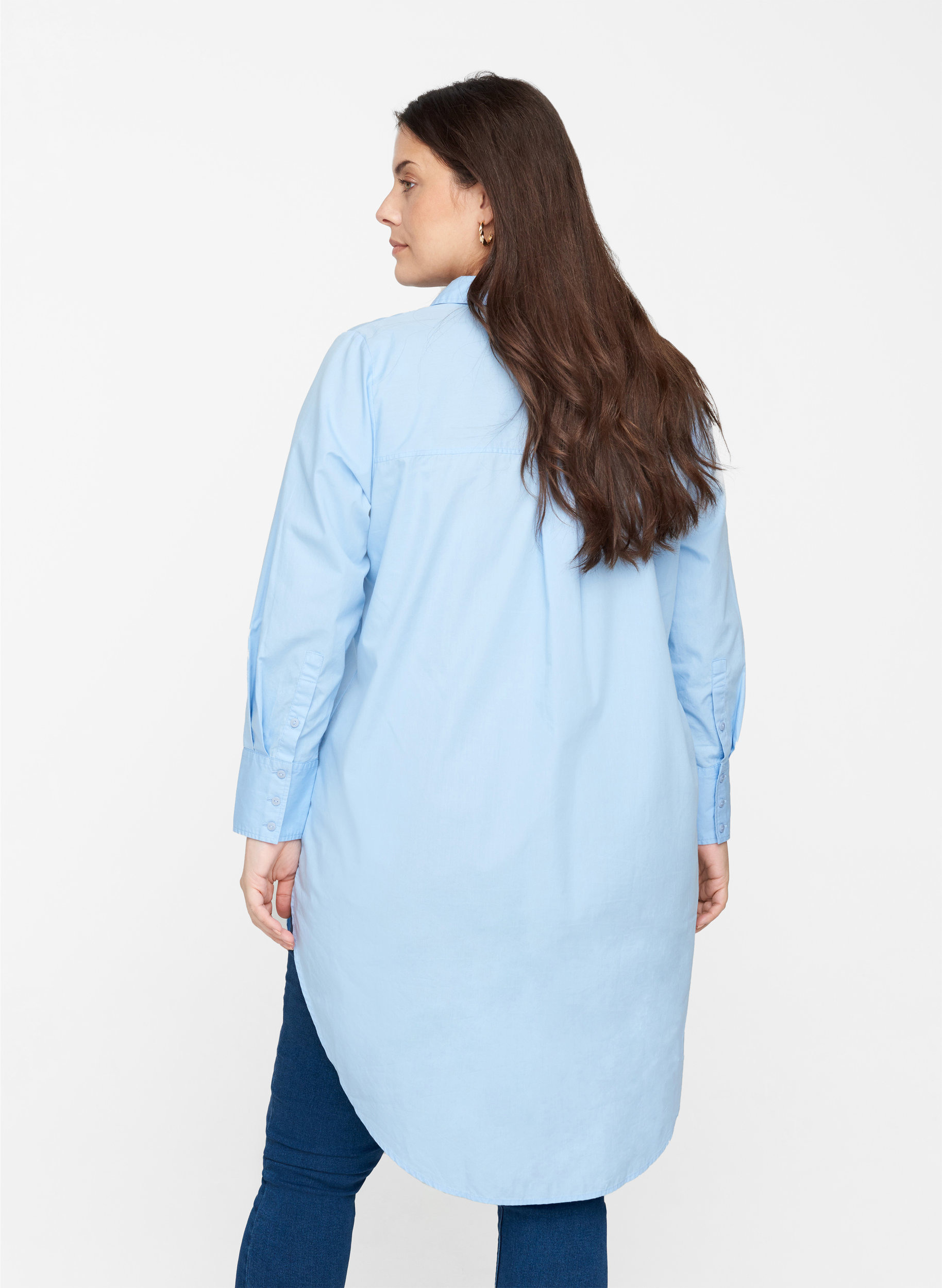 Lång bomullsskjorta med bröstficka, Blue Heron, Model image number 1