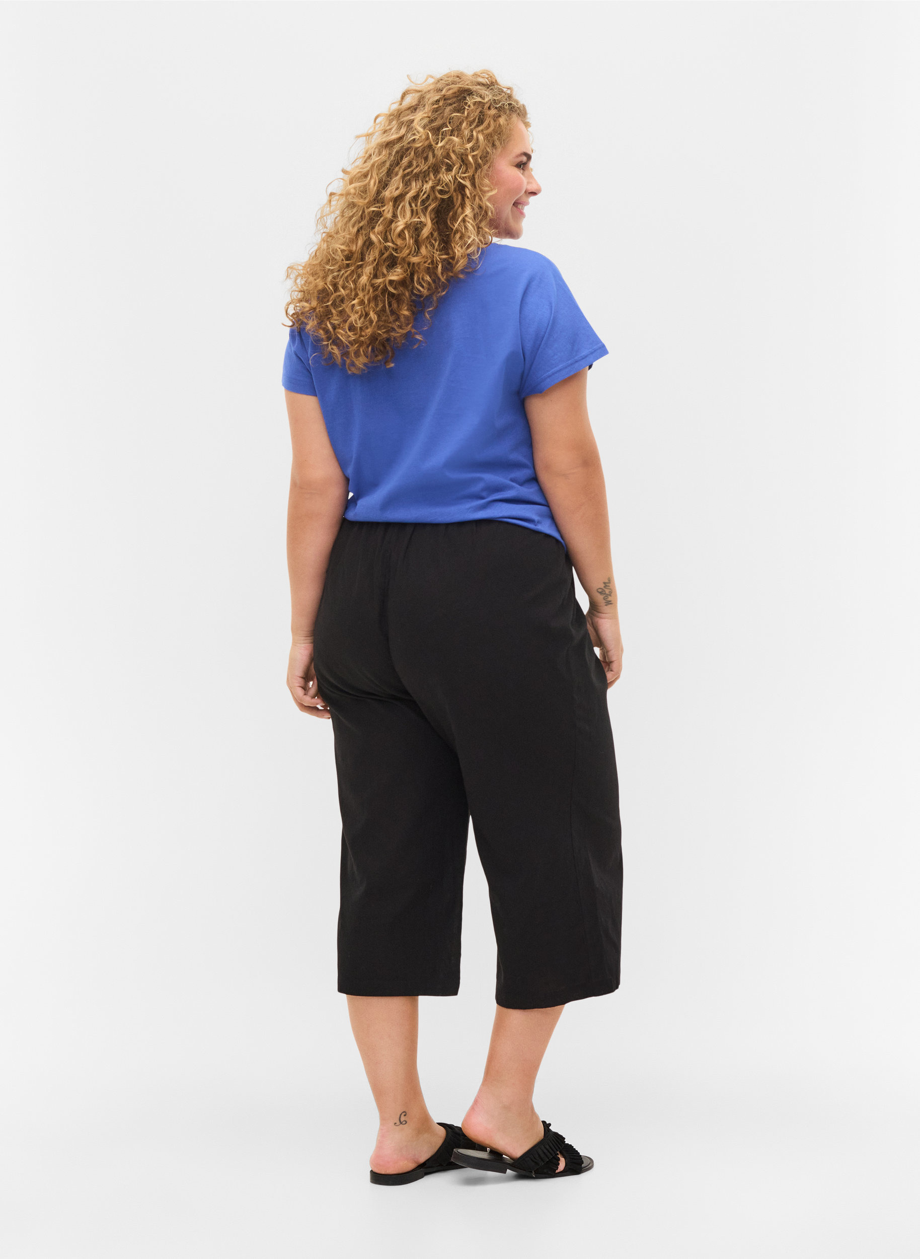 7/8-byxor i bomullsblandning med linne, Black, Model