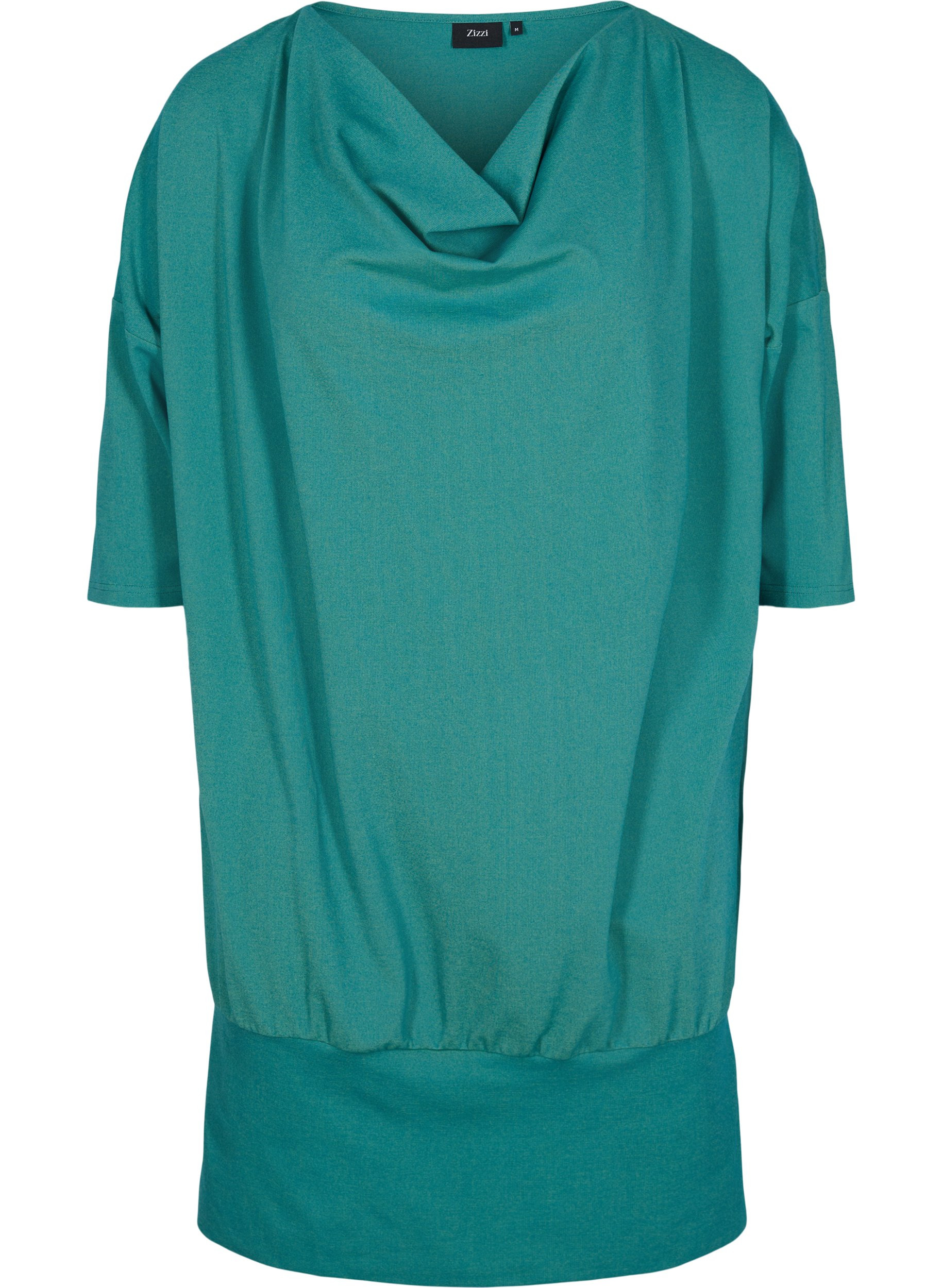 Enfärgad tunika med 3/4 ärmar, Teal Green Melange, Packshot image number 0