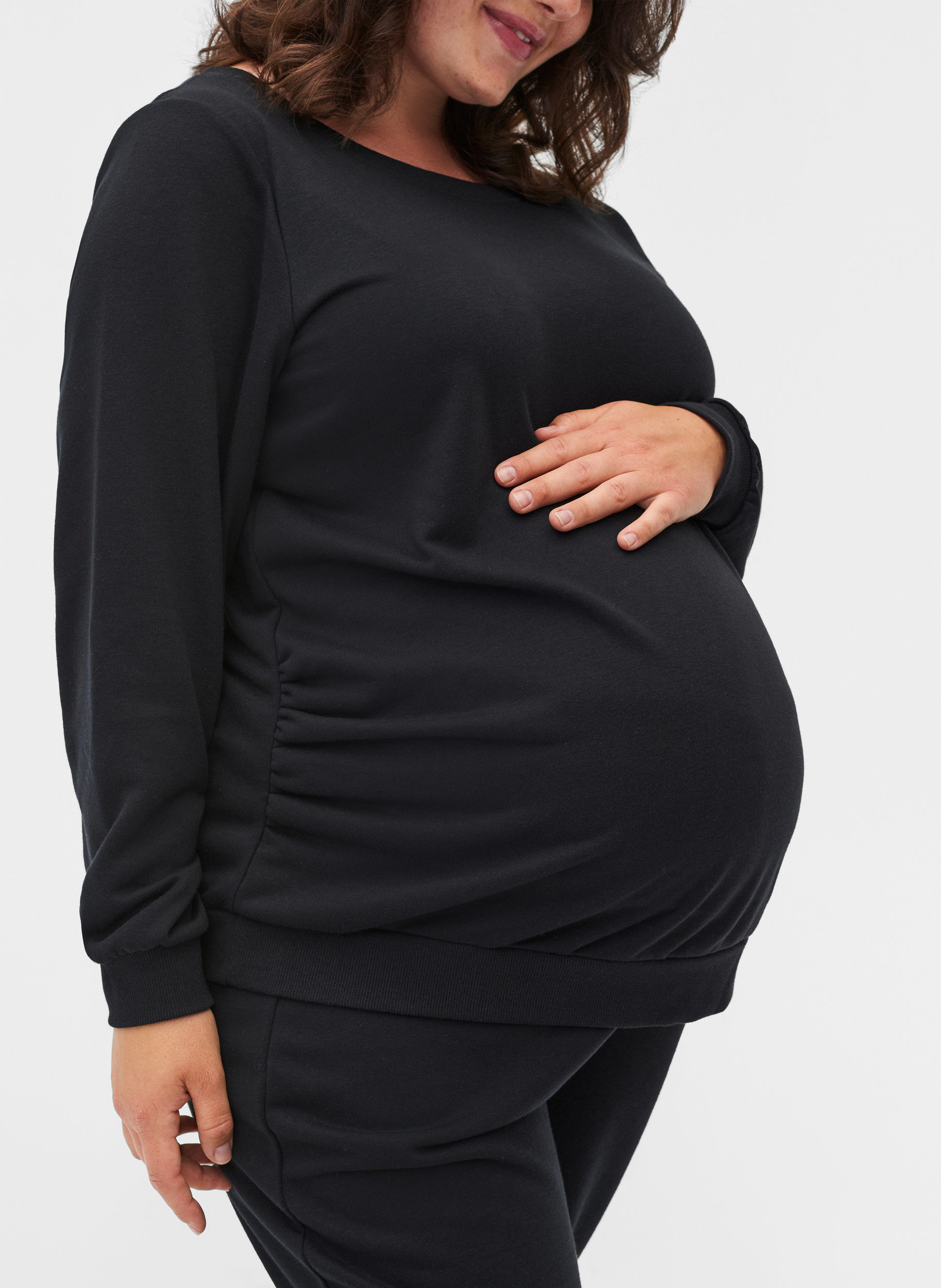 Gravidsweatshirt med ribbade kanter, Black, Model image number 2