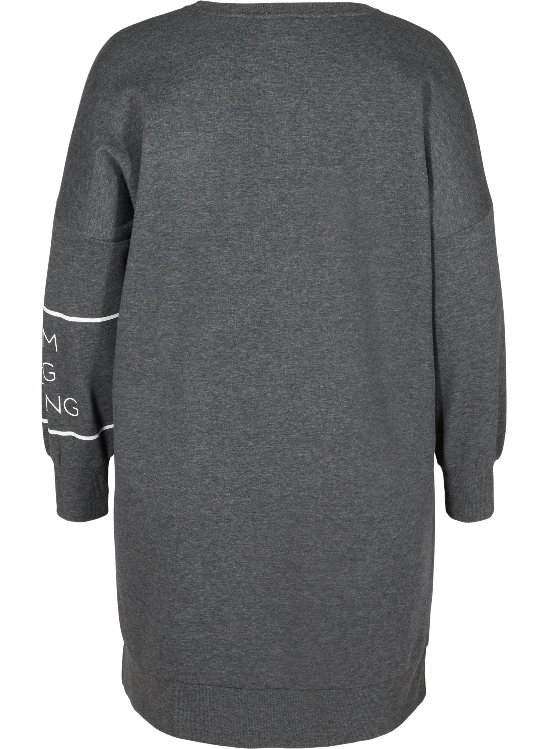Långärmad sweatshirtklänning med text, Dark Grey Melange, Packshot image number 1