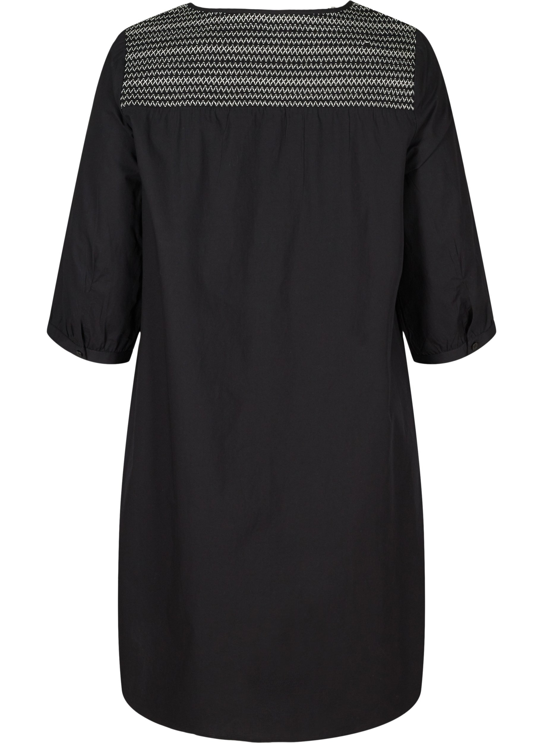 A-linjeformad klänning i bomull med smock, Black, Packshot image number 1