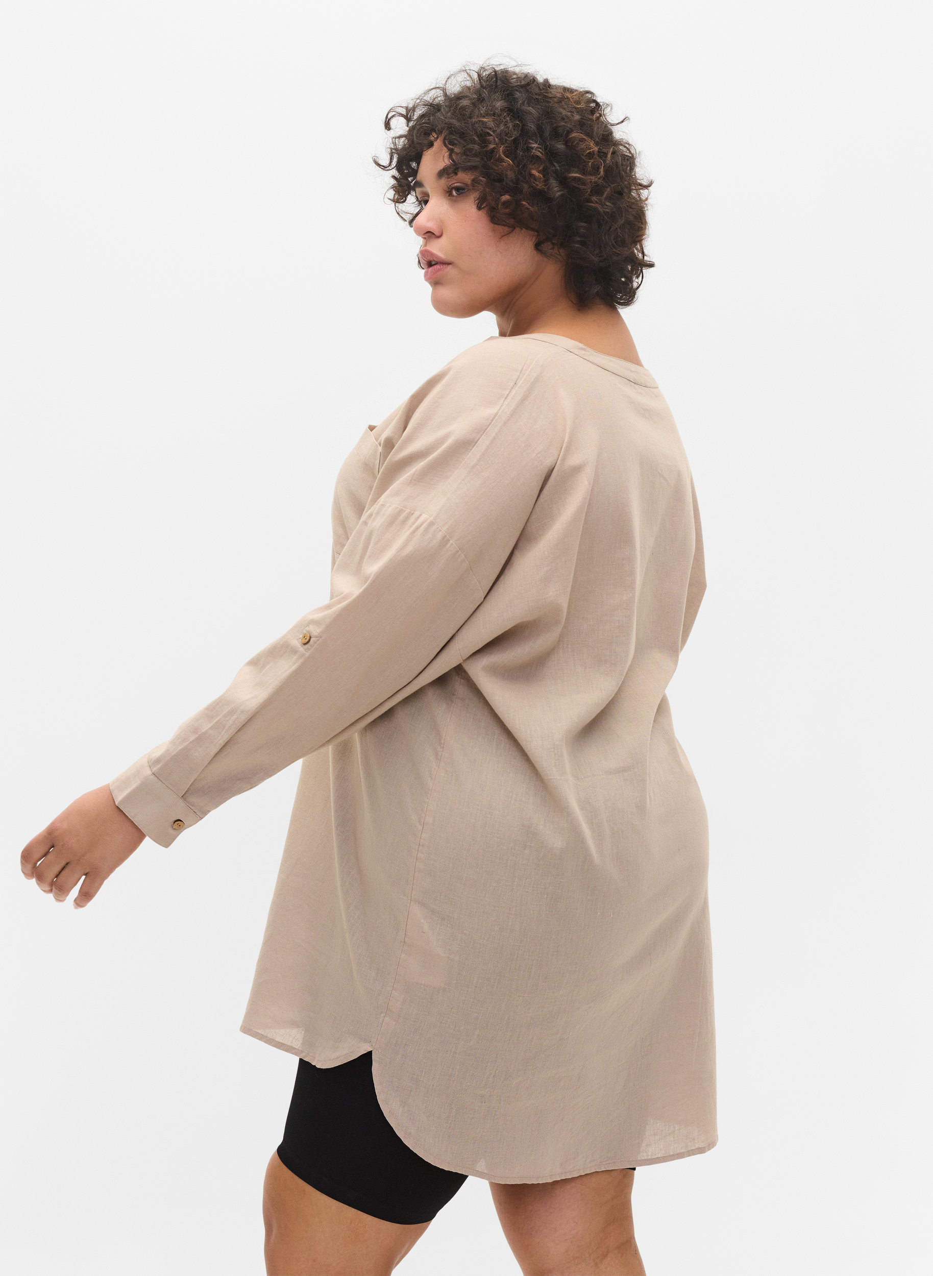 Blus med 3/4-ärmar och knäppning, Simply Taupe, Model