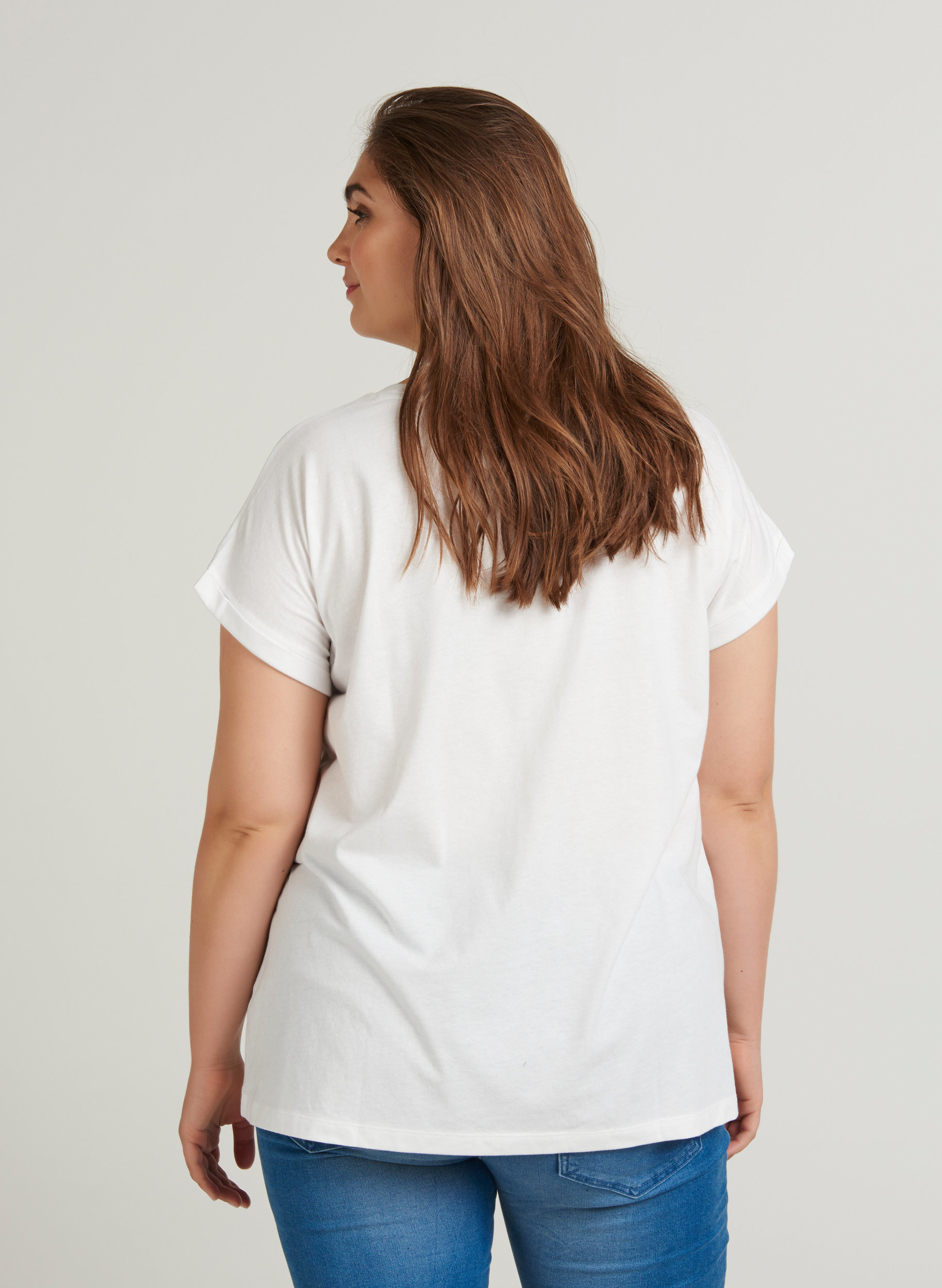 T-shirt i bomullsmix, Bright White, Model