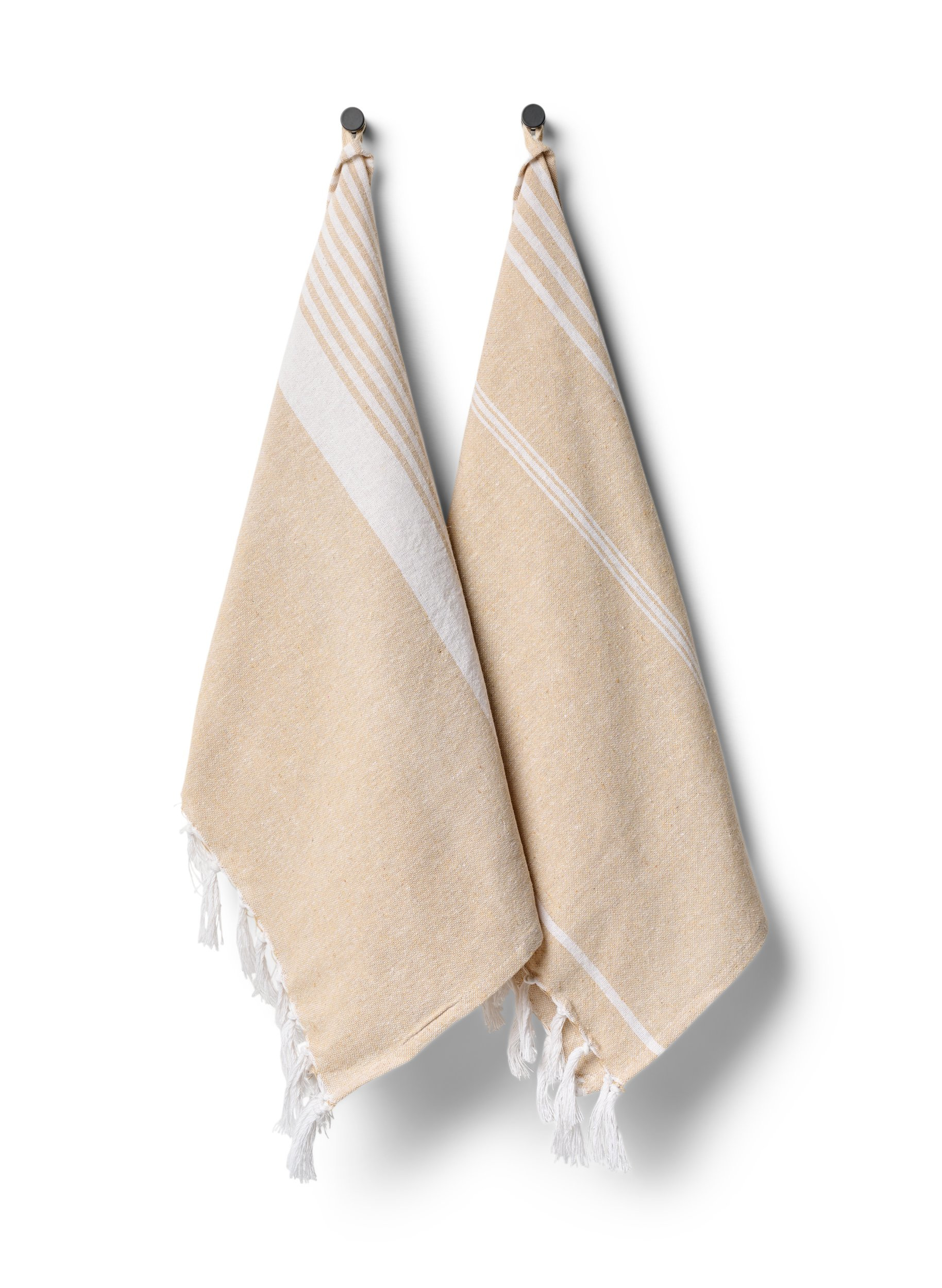 2-pack randiga handdukar med fransar, 2-Pack Beige, Packshot image number 0