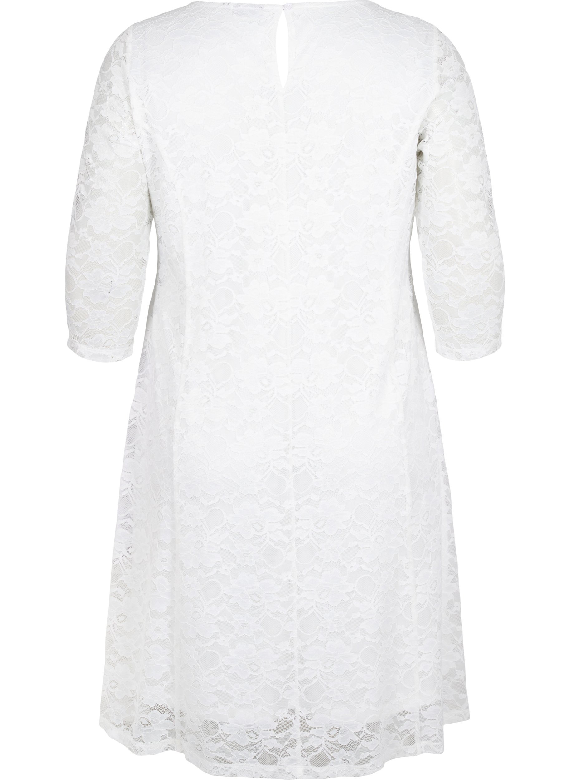 Spetsklänning med 3/4-ärmar, White, Packshot image number 1