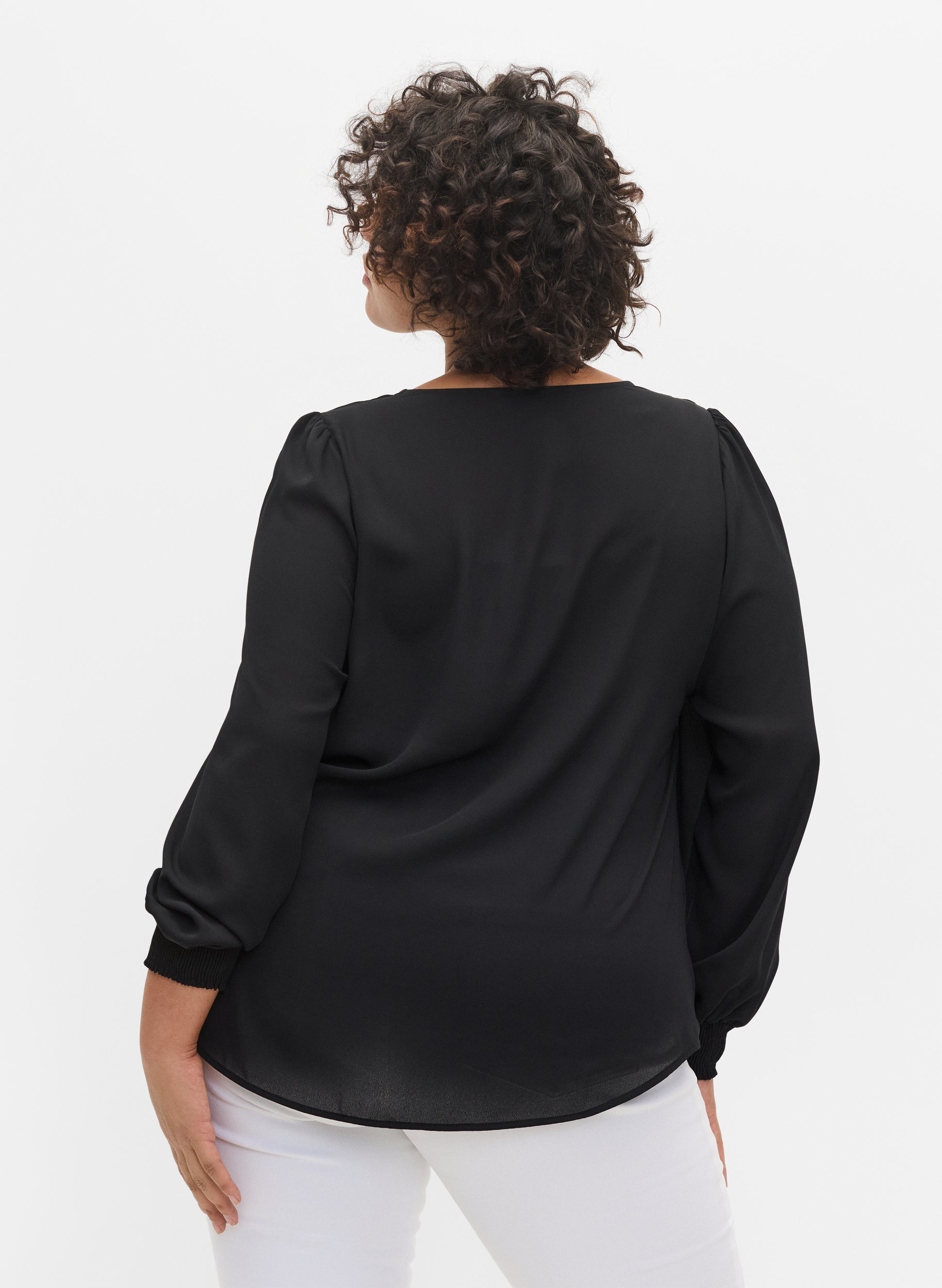 Skjorta med v-ringning och smock, Black, Model image number 1