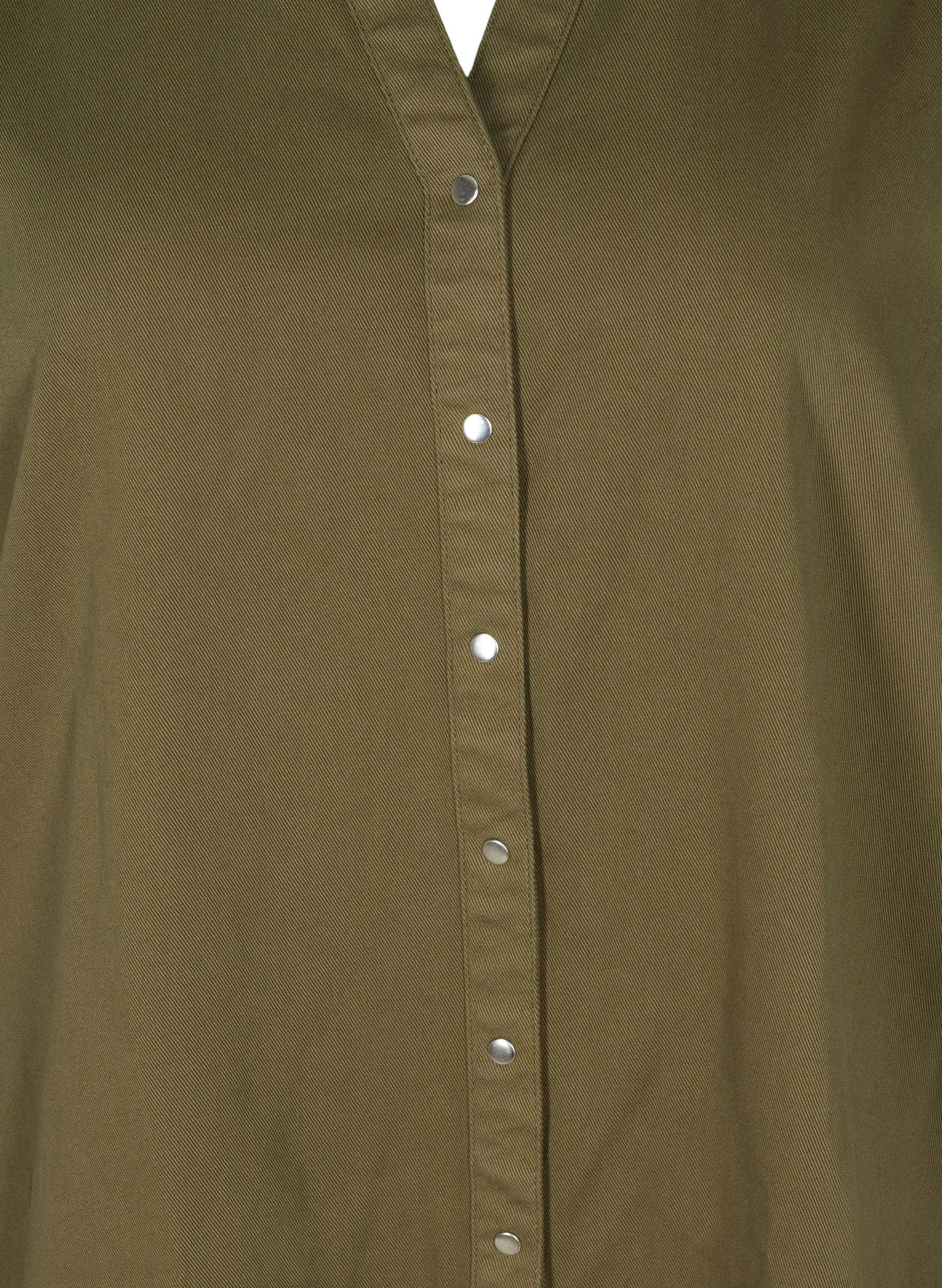 Lång bomullsskjorta med puffärmar, Ivy Green, Packshot image number 2