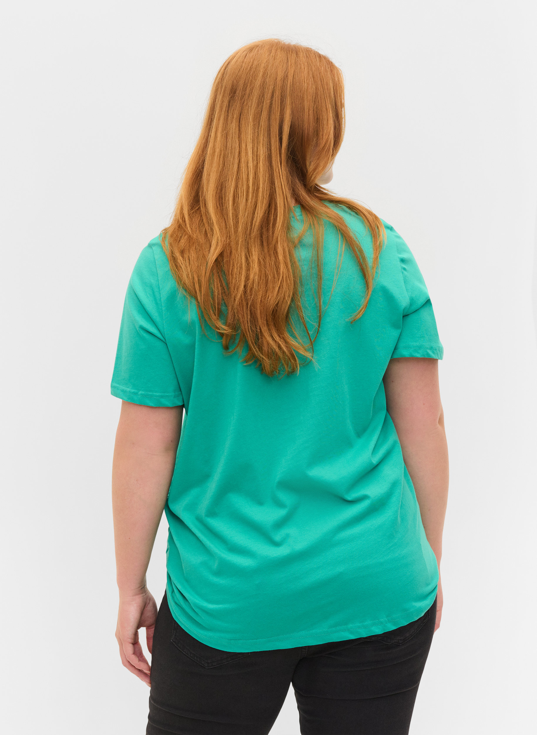 Kortärmad t-shirt i bomull med print, Sea Green, Model image number 1