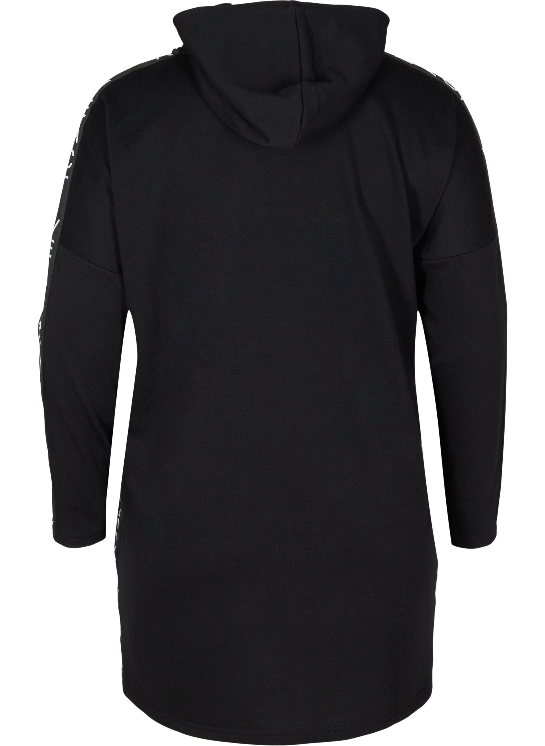 Klänning i sweatshirtmaterial med huva och stor ficka, Black, Packshot image number 1