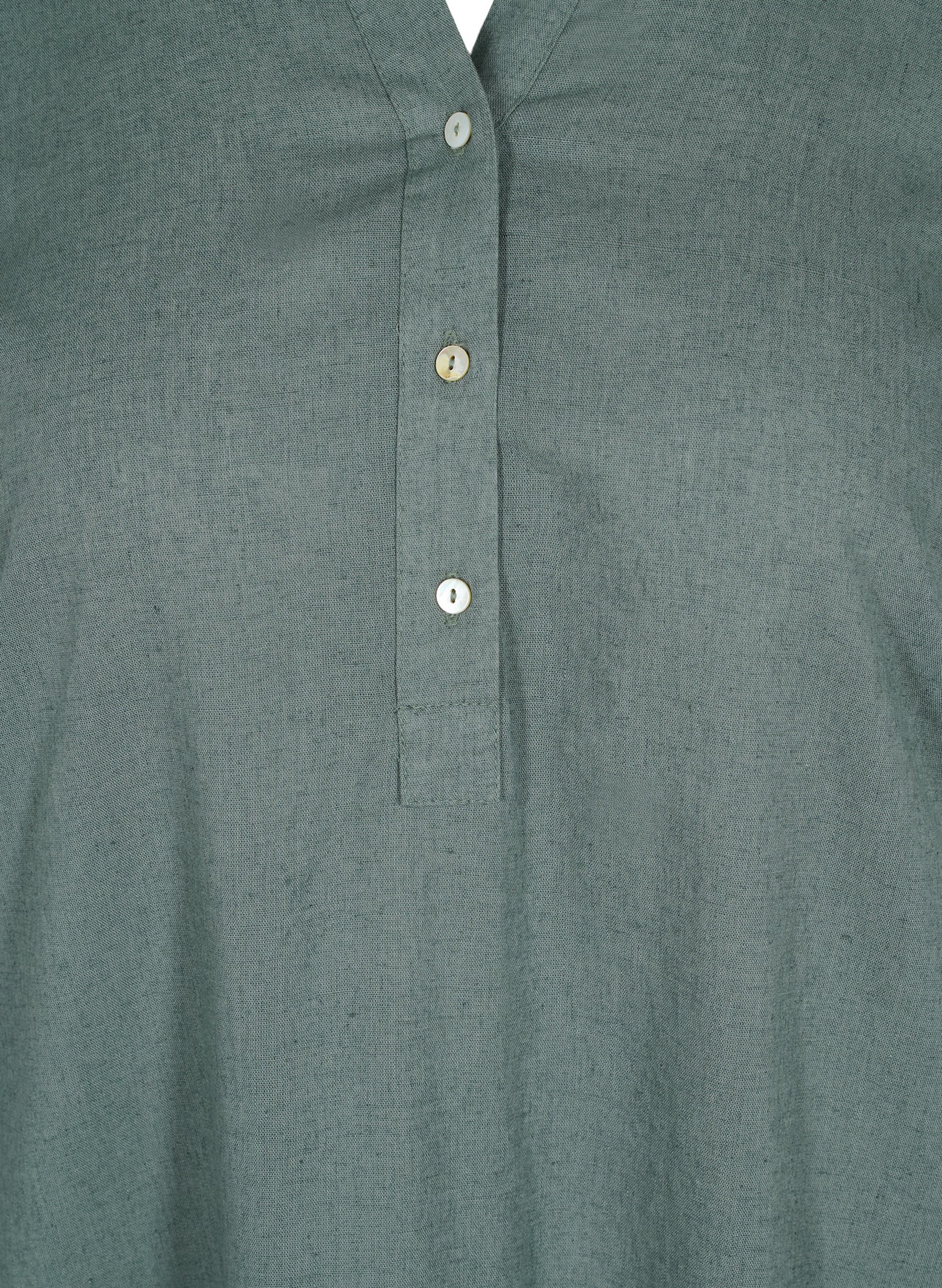 Lång skjortklänning med korta ärmar, Balsam Green, Packshot image number 2
