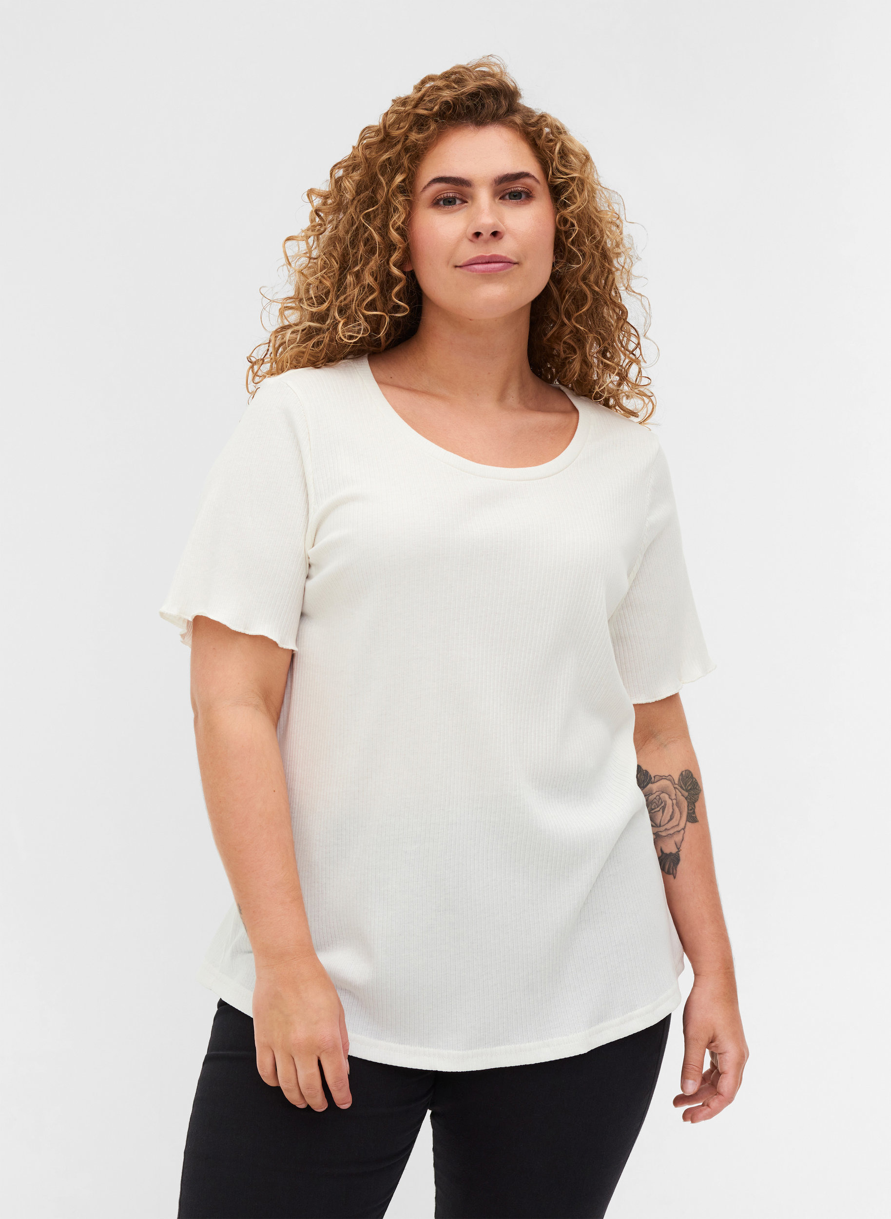 Ribbad t-shirt, Egret, Model image number 0