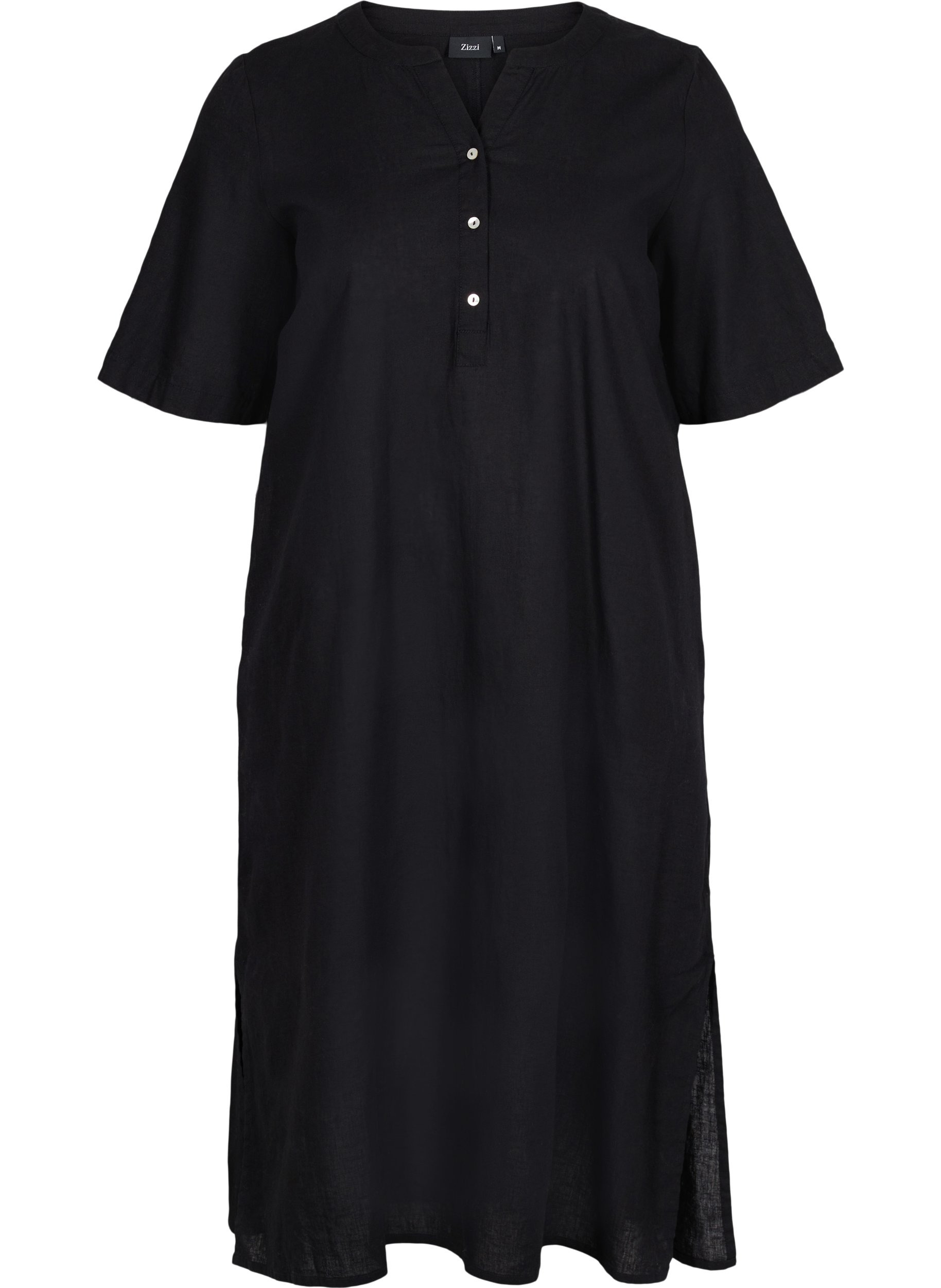 Lång skjortklänning med korta ärmar, Black, Packshot image number 0