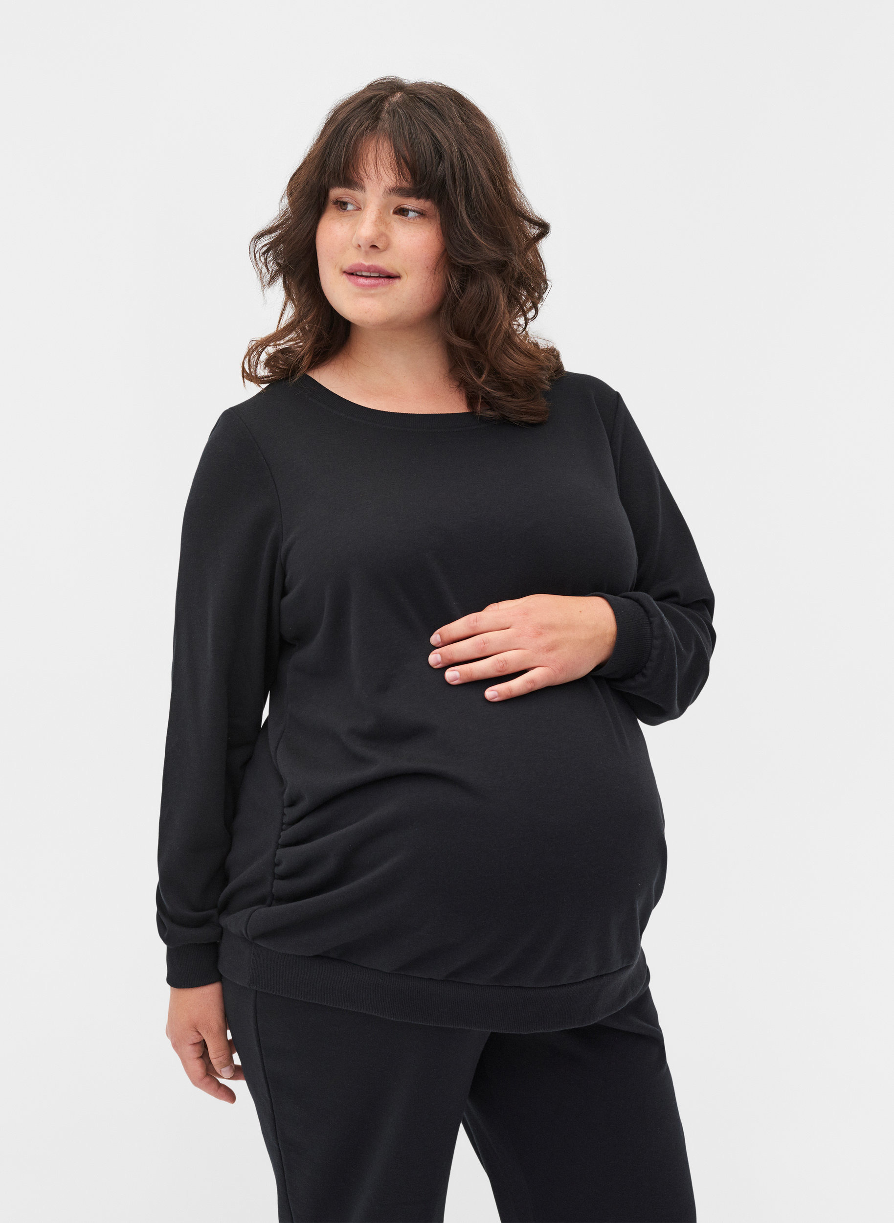 Gravidsweatshirt med ribbade kanter, Black, Model