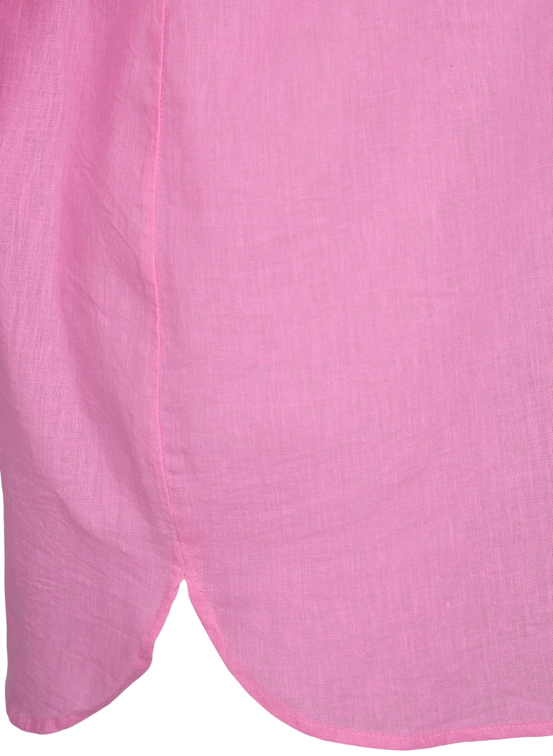 Blus med 3/4-ärmar och knäppning, Begonia Pink, Packshot image number 3