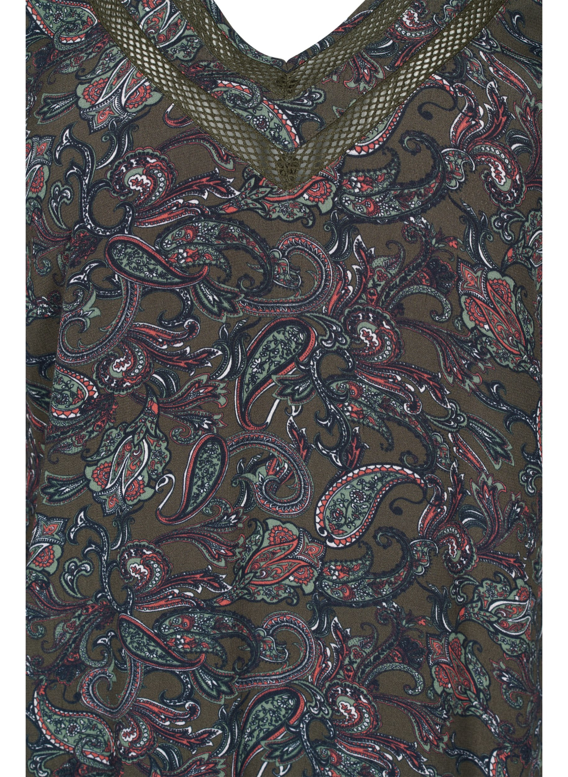 A-linjeformad och paisleymönstrad viskosklänning, Green Paisley AOP, Packshot image number 2