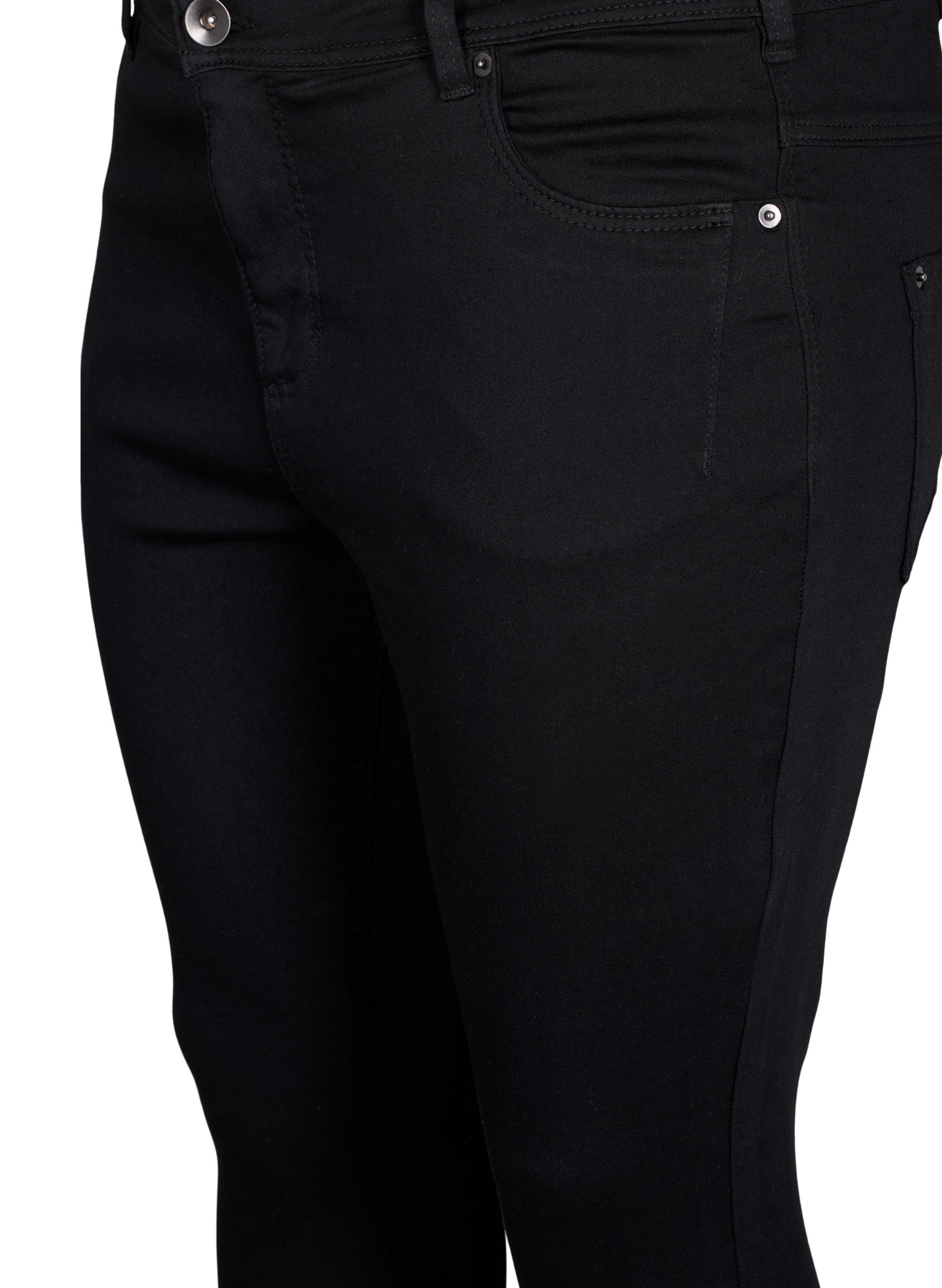 Croppade Amy jeans med blixtlås, Black denim, Packshot image number 2