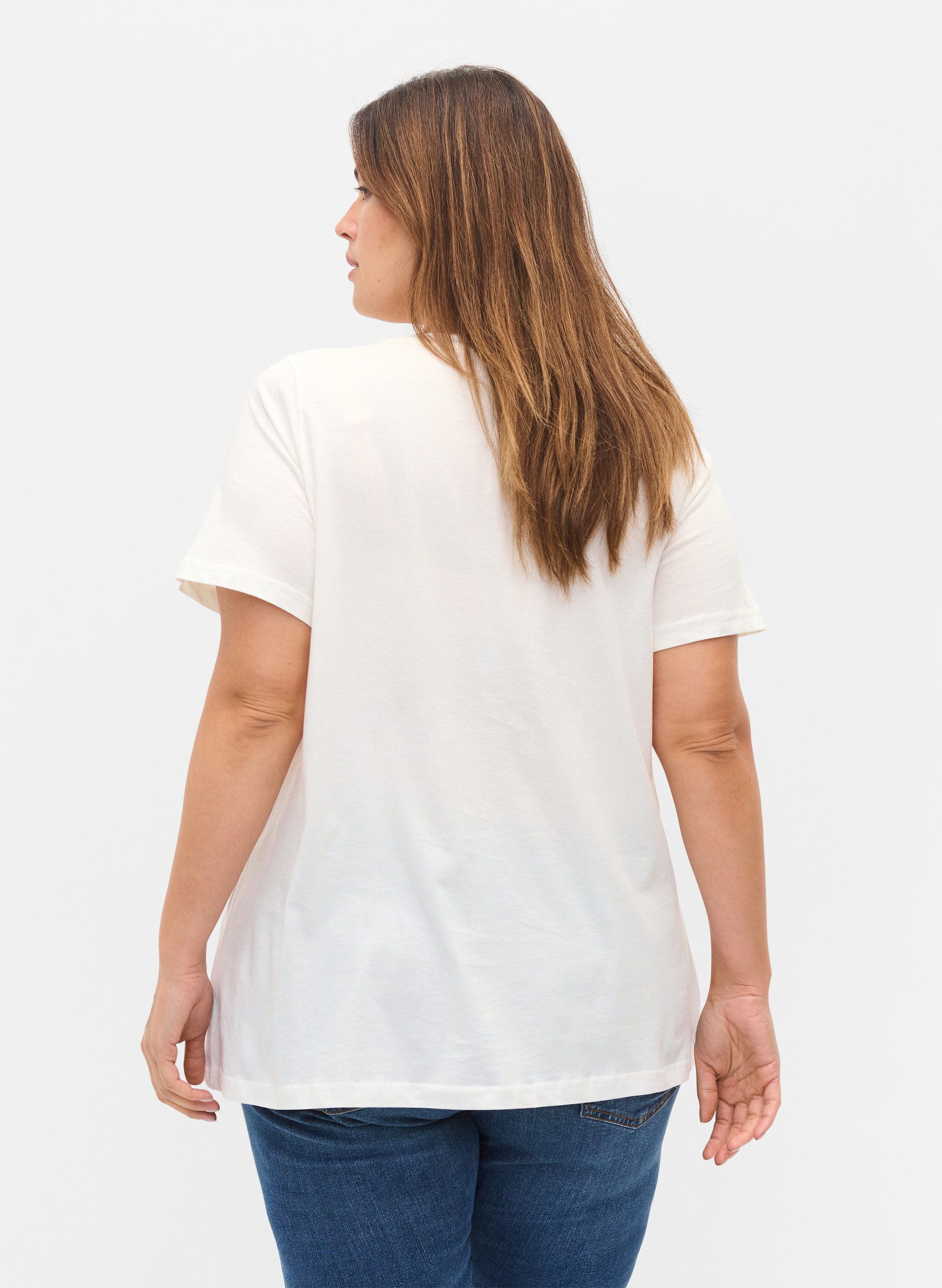 Bomulls-t-shirt med pärlor, Warm Off-white, Model image number 1