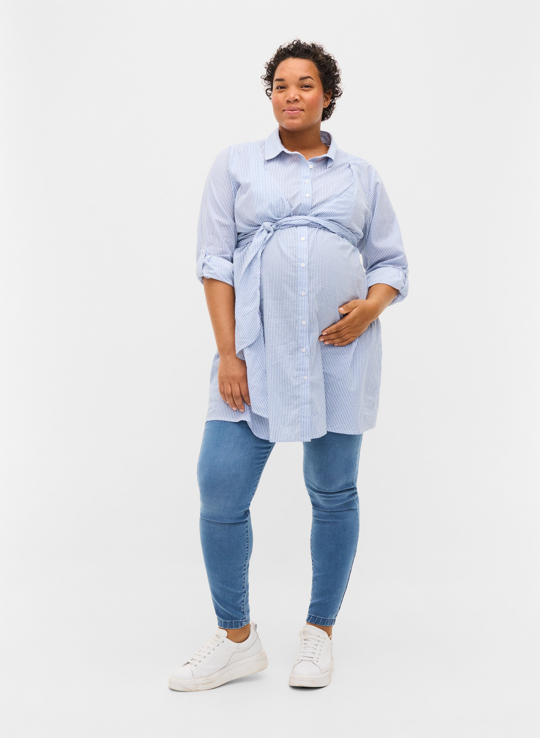 Skjortklänning för gravida i bomull , Blue Stripe, Model image number 3