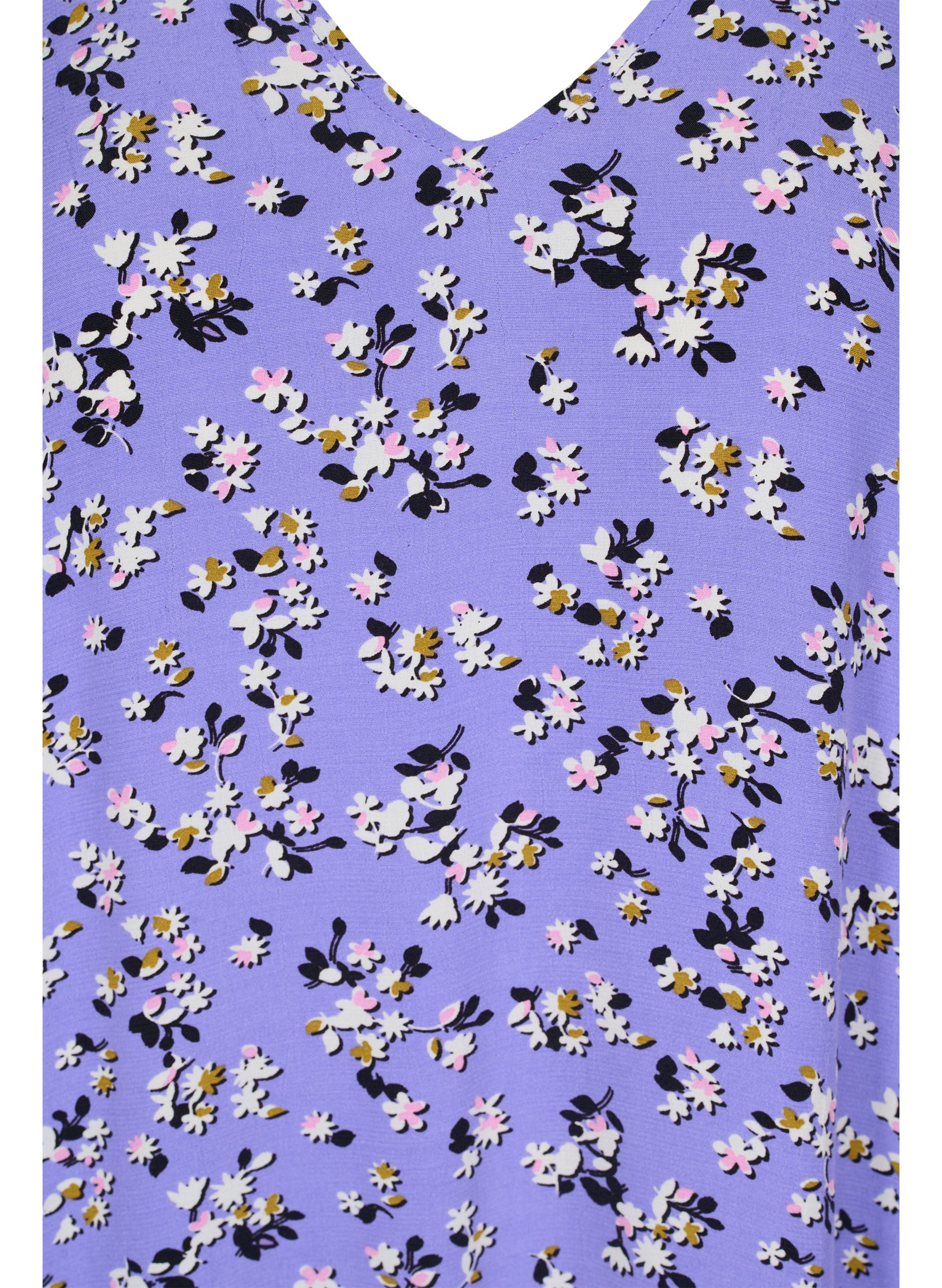 Kortärmad midiklänning i viskos med blommigt mönster, Lilac Flower Print, Packshot image number 2
