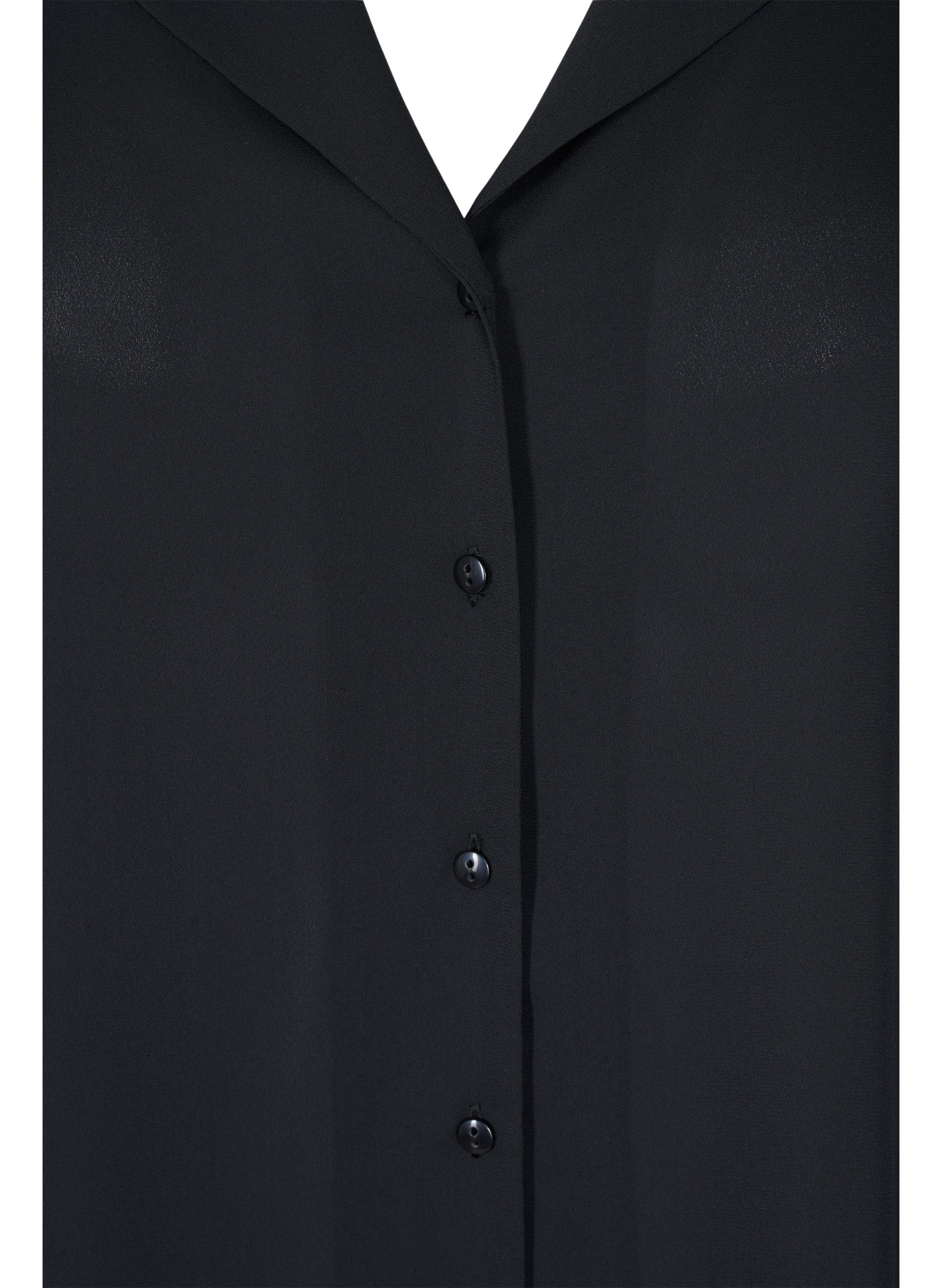 Skjorta med v-ringning och smock, Black, Packshot image number 2