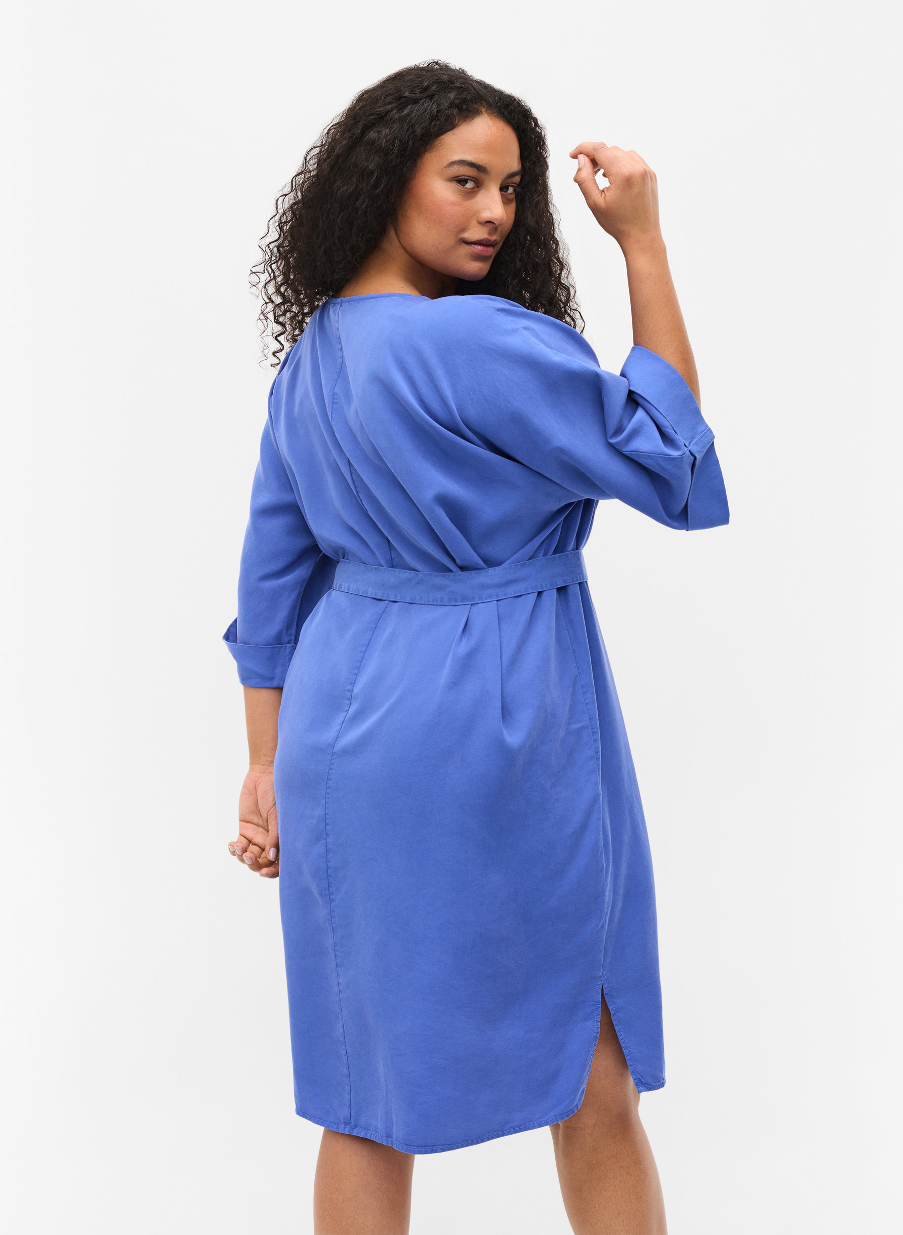 Klänning med 3/4-ärmar och knytband, Dazzling Blue, Model image number 1