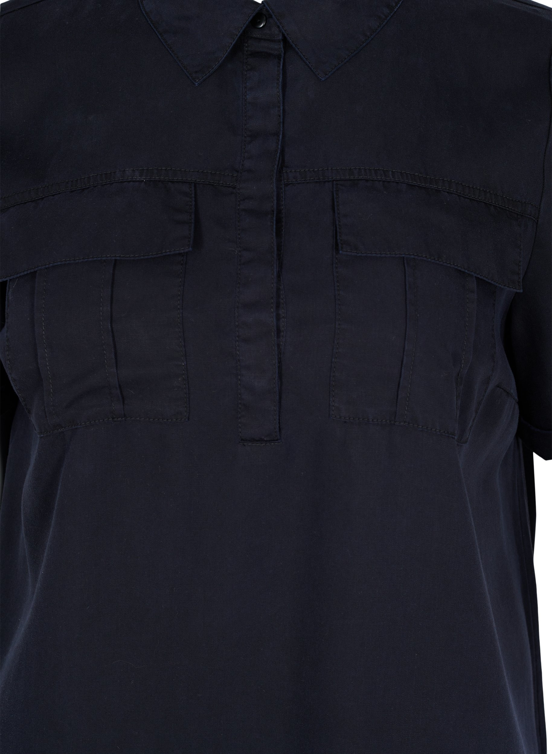 Kortärmad tunika med krage , Black, Packshot image number 2