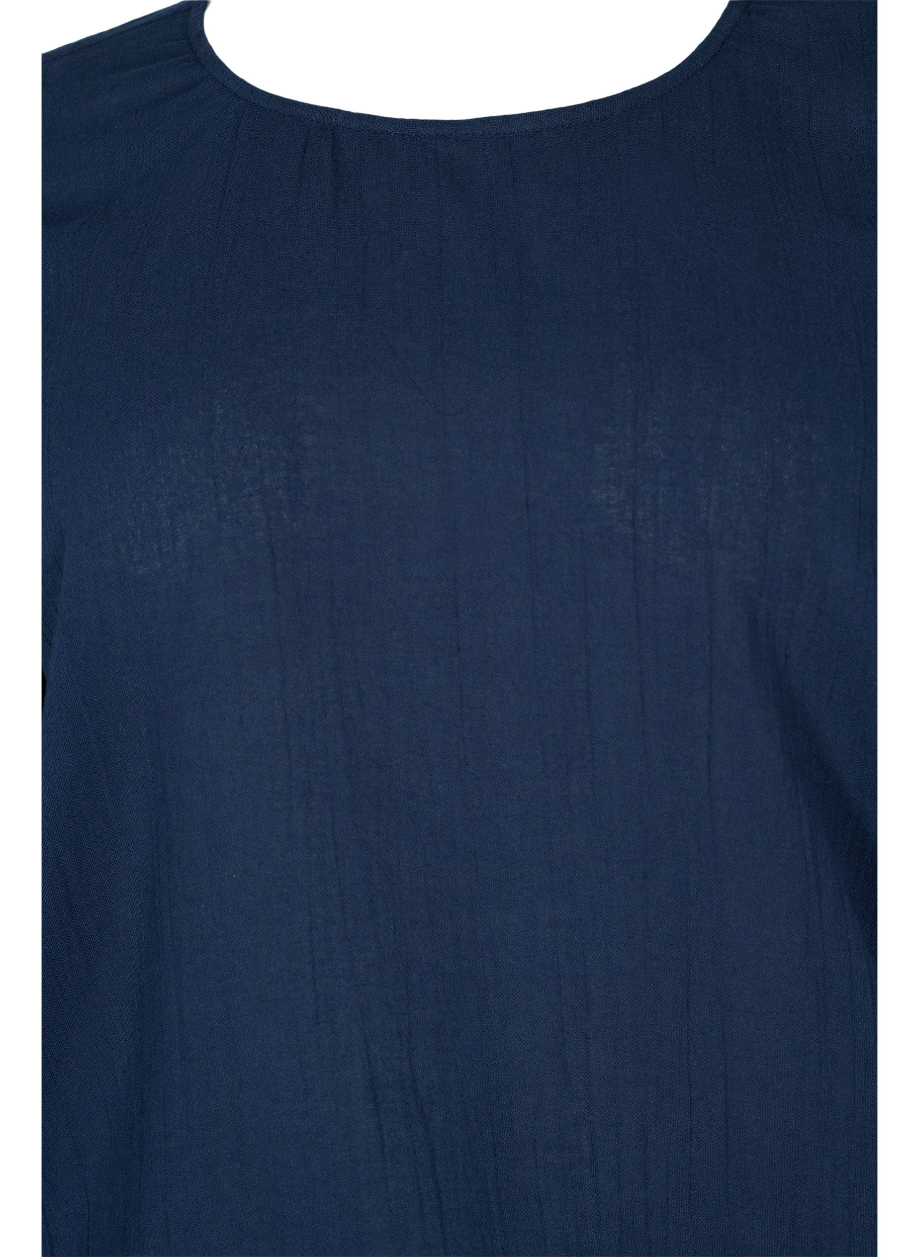 Kortärmad bomullsblus med smock, Navy Blazer, Packshot image number 2